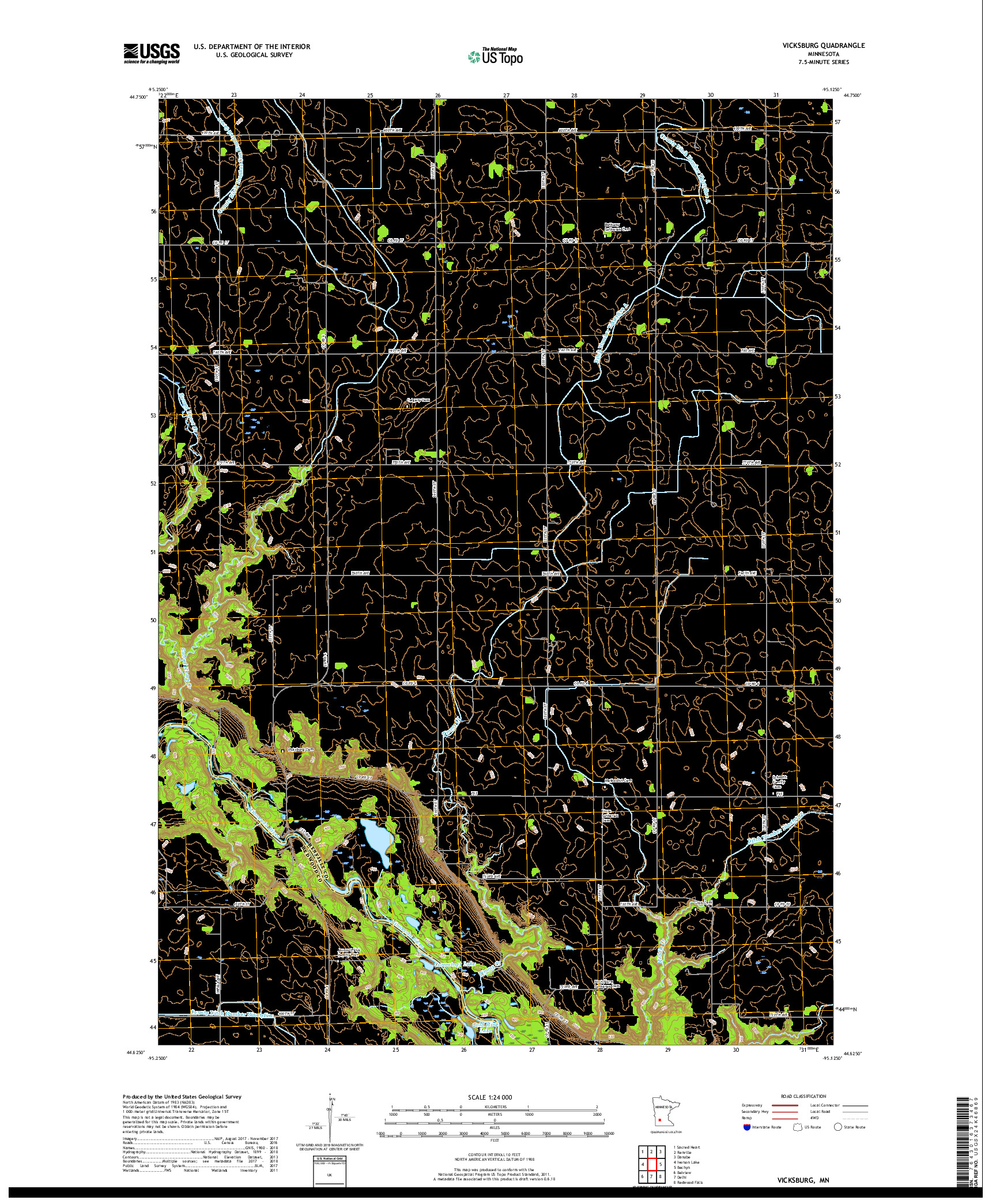 USGS US TOPO 7.5-MINUTE MAP FOR VICKSBURG, MN 2019