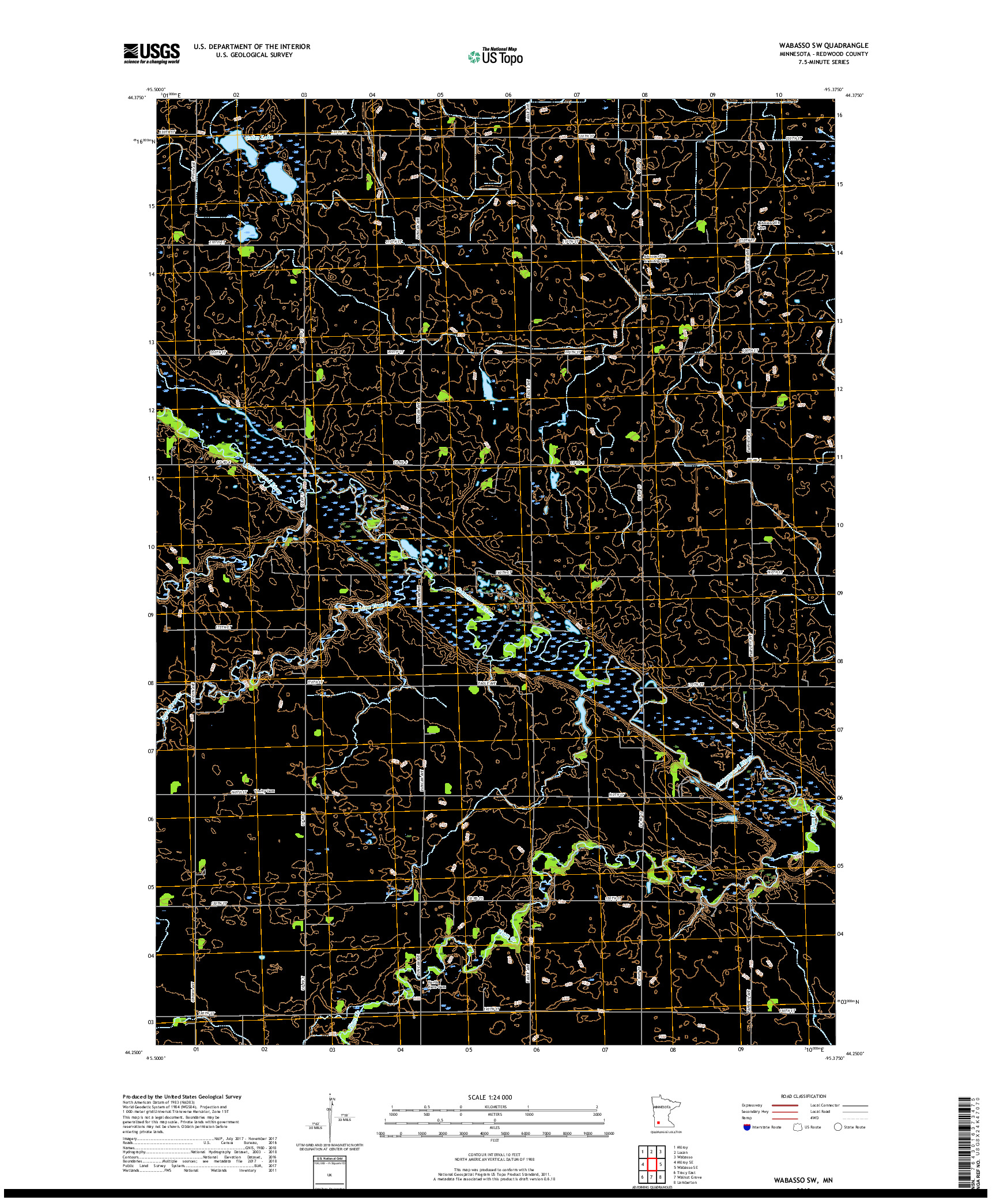 USGS US TOPO 7.5-MINUTE MAP FOR WABASSO SW, MN 2019
