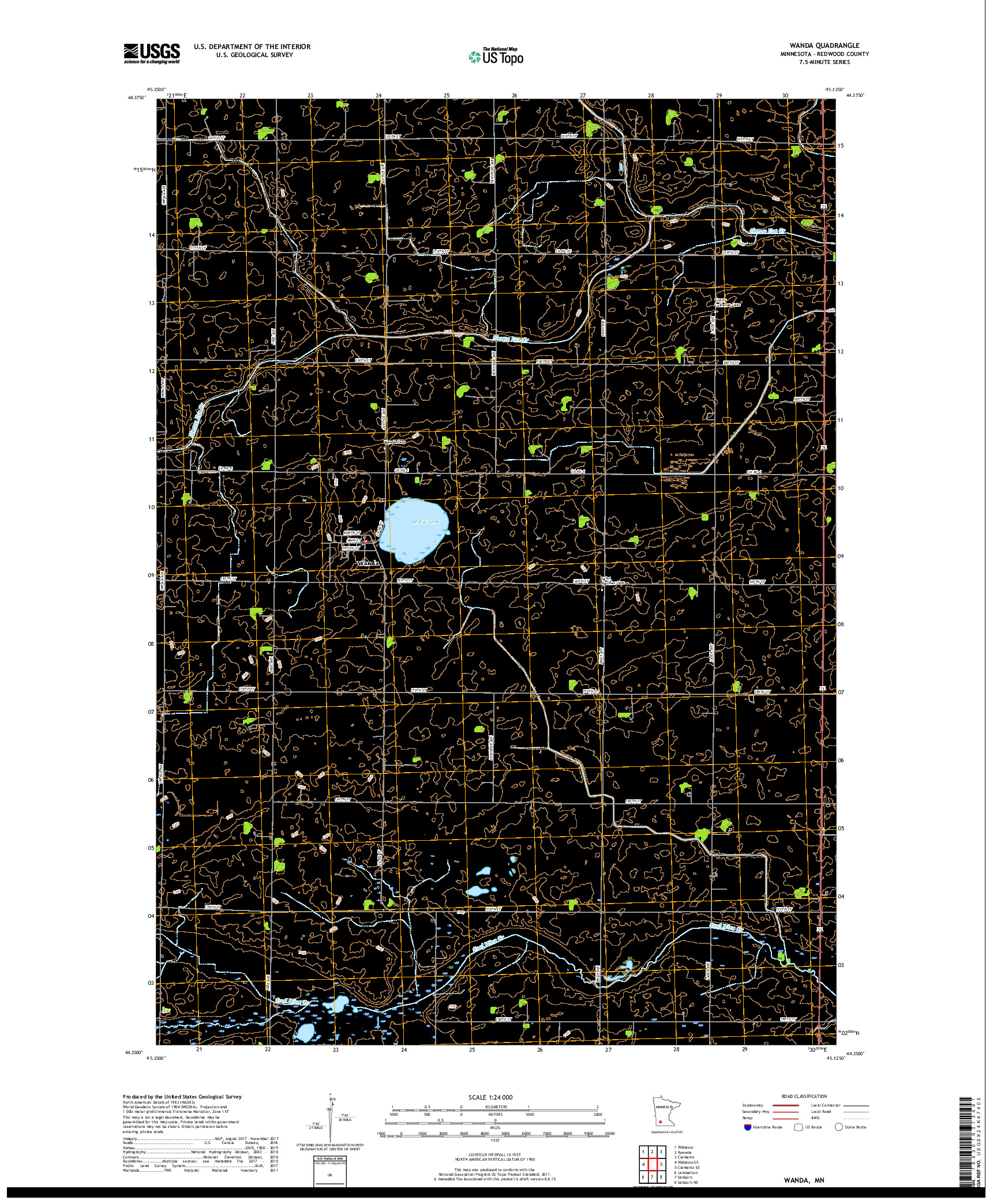 USGS US TOPO 7.5-MINUTE MAP FOR WANDA, MN 2019