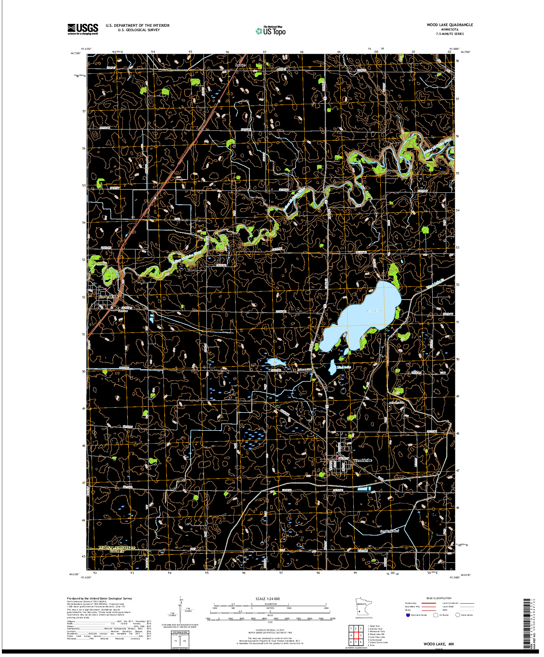 USGS US TOPO 7.5-MINUTE MAP FOR WOOD LAKE, MN 2019
