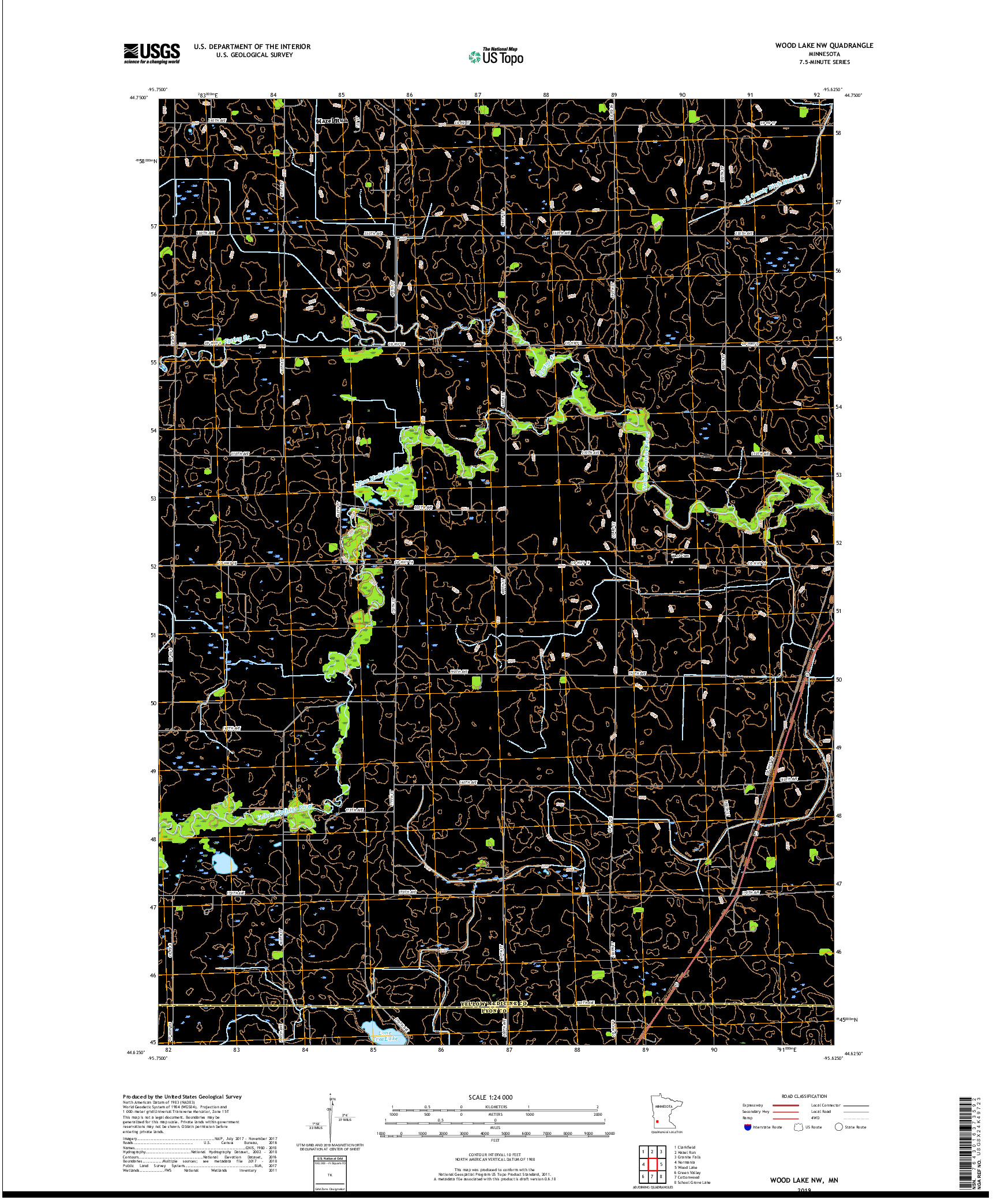 USGS US TOPO 7.5-MINUTE MAP FOR WOOD LAKE NW, MN 2019