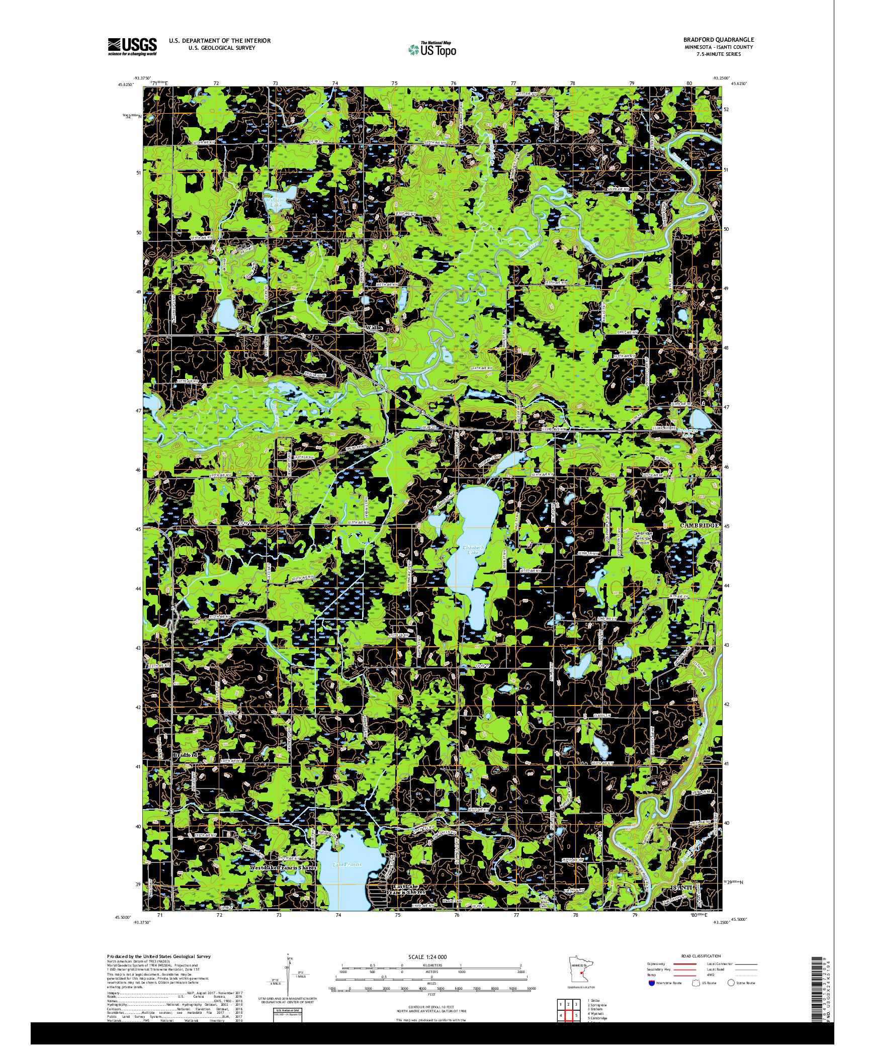 USGS US TOPO 7.5-MINUTE MAP FOR BRADFORD, MN 2019