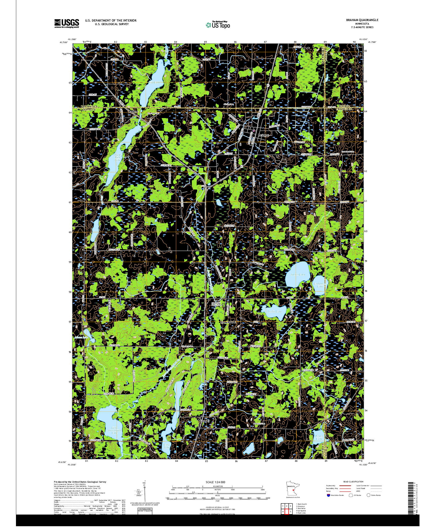 USGS US TOPO 7.5-MINUTE MAP FOR BRAHAM, MN 2019