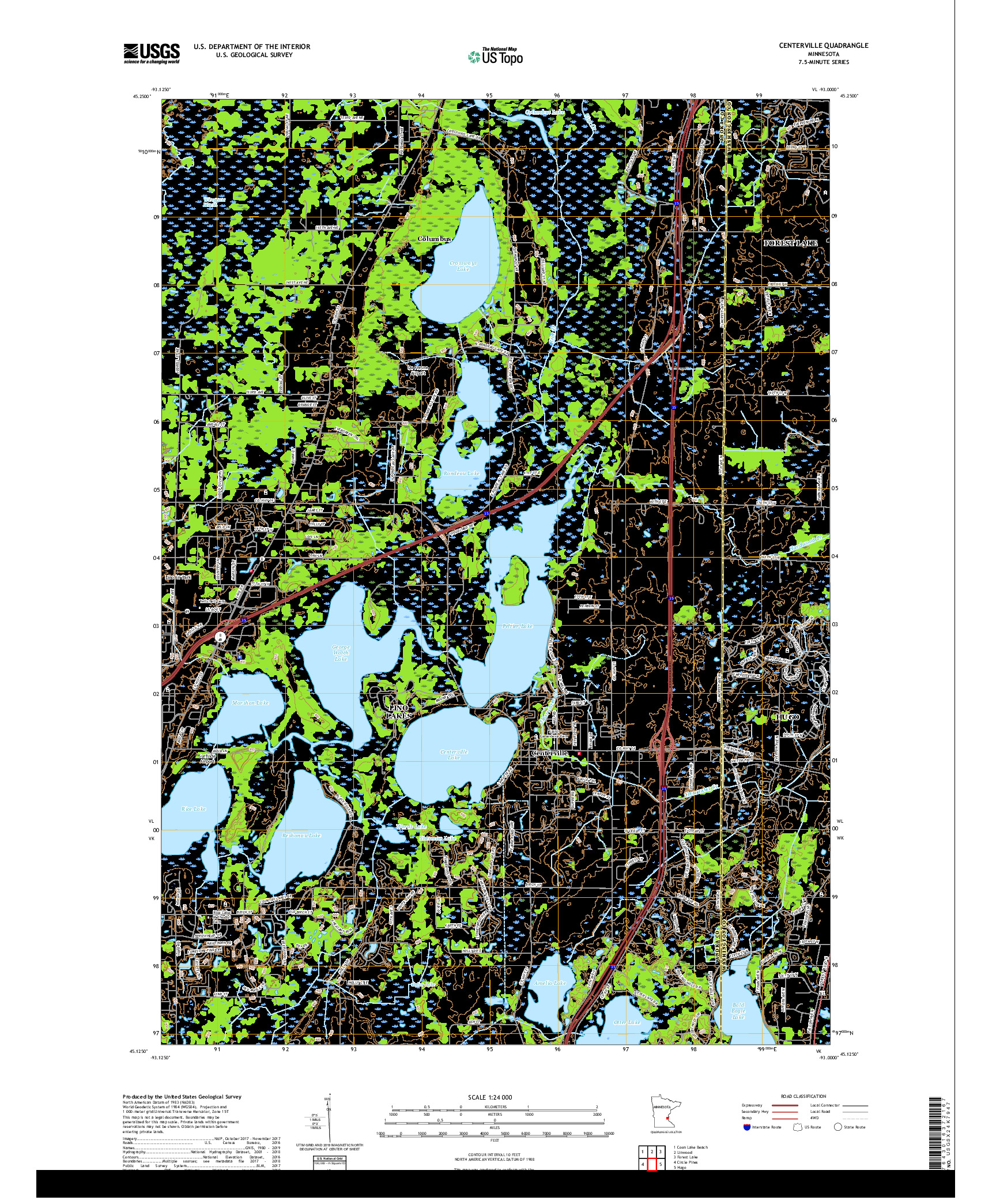 USGS US TOPO 7.5-MINUTE MAP FOR CENTERVILLE, MN 2019