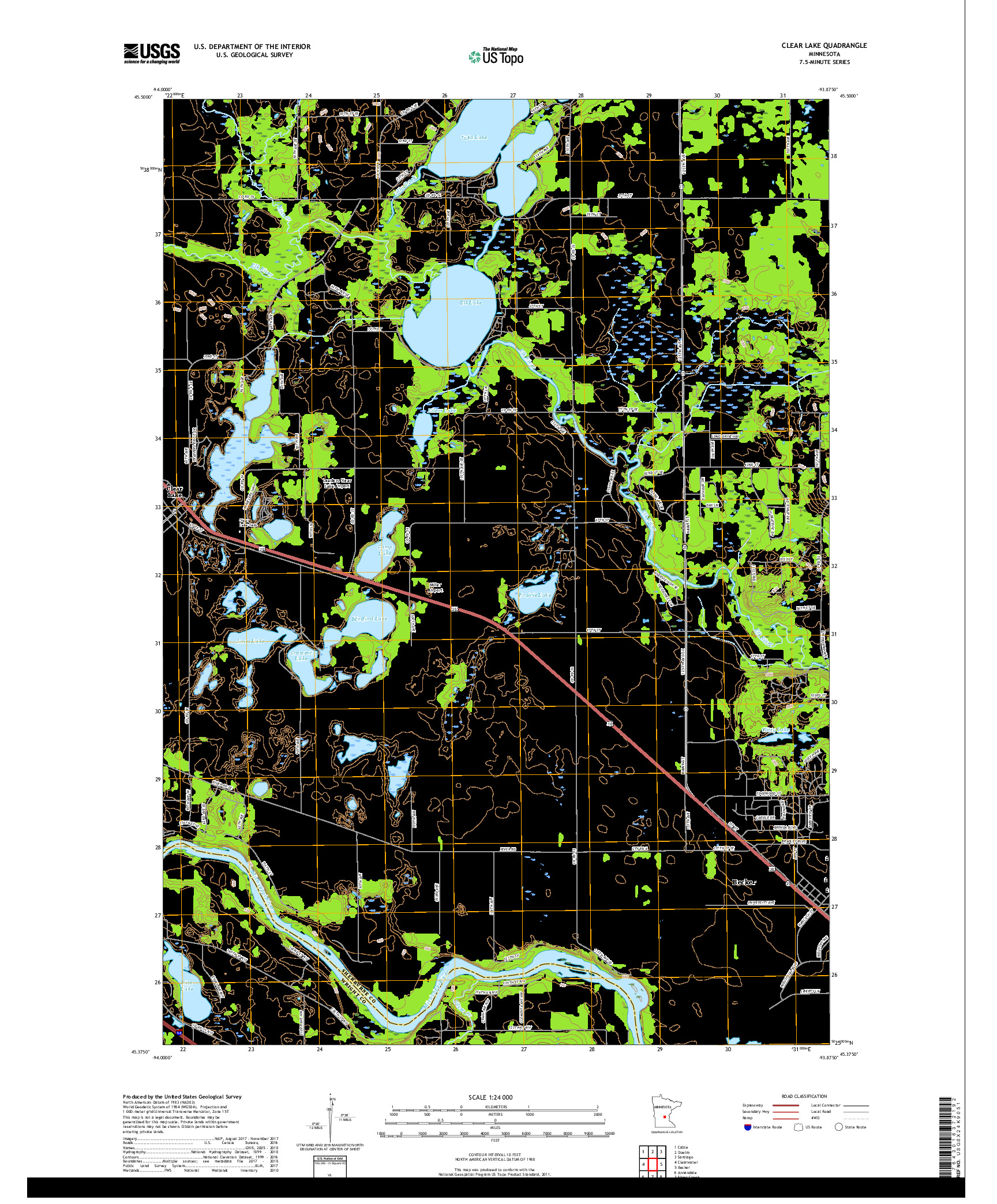 USGS US TOPO 7.5-MINUTE MAP FOR CLEAR LAKE, MN 2019