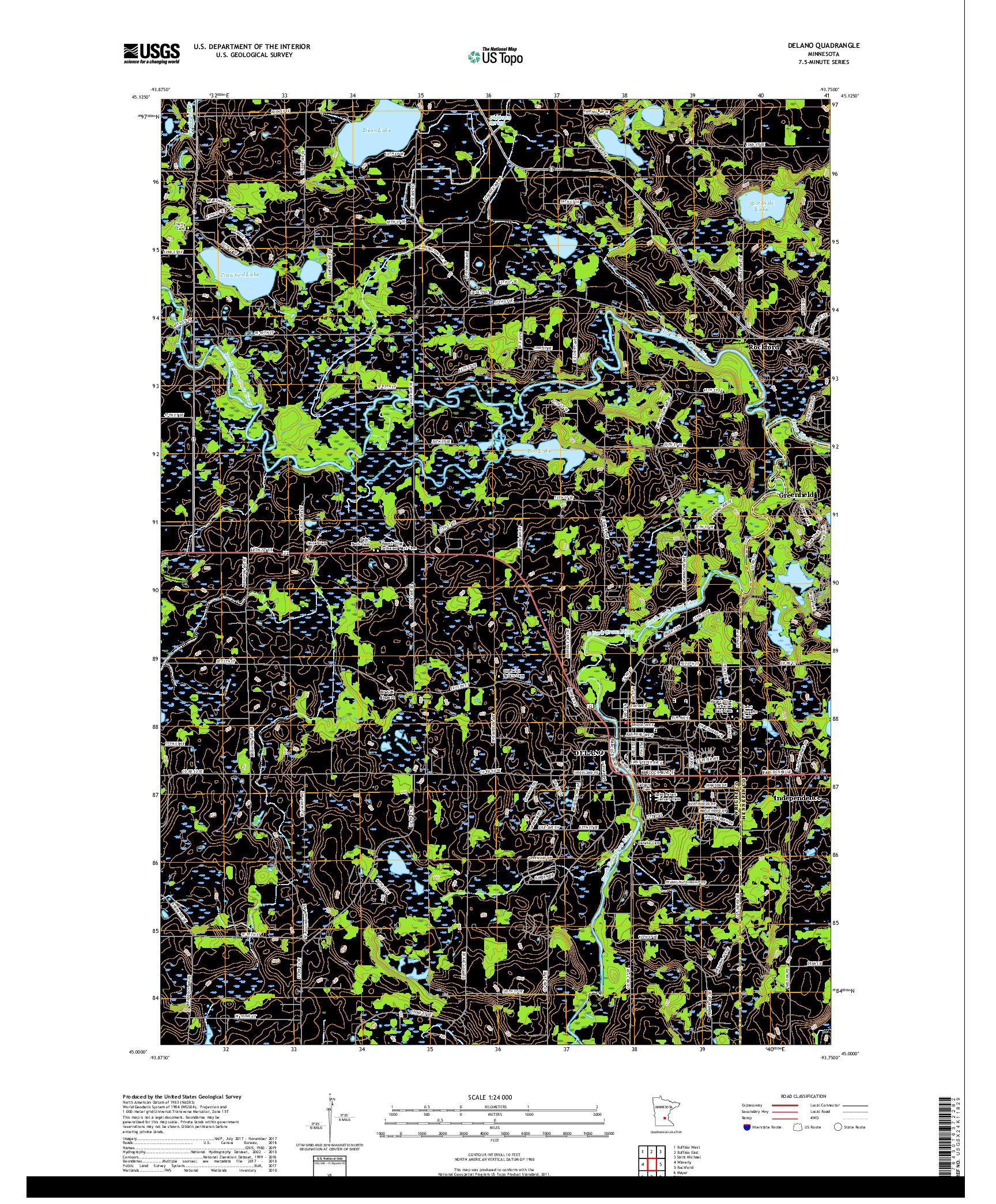 USGS US TOPO 7.5-MINUTE MAP FOR DELANO, MN 2019