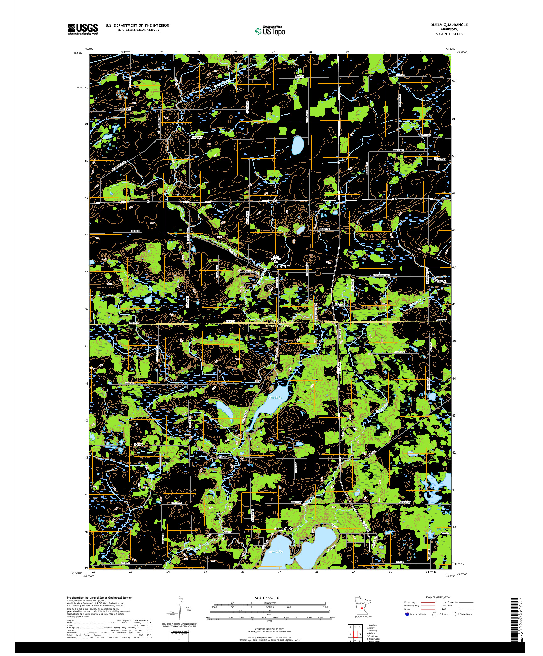 USGS US TOPO 7.5-MINUTE MAP FOR DUELM, MN 2019