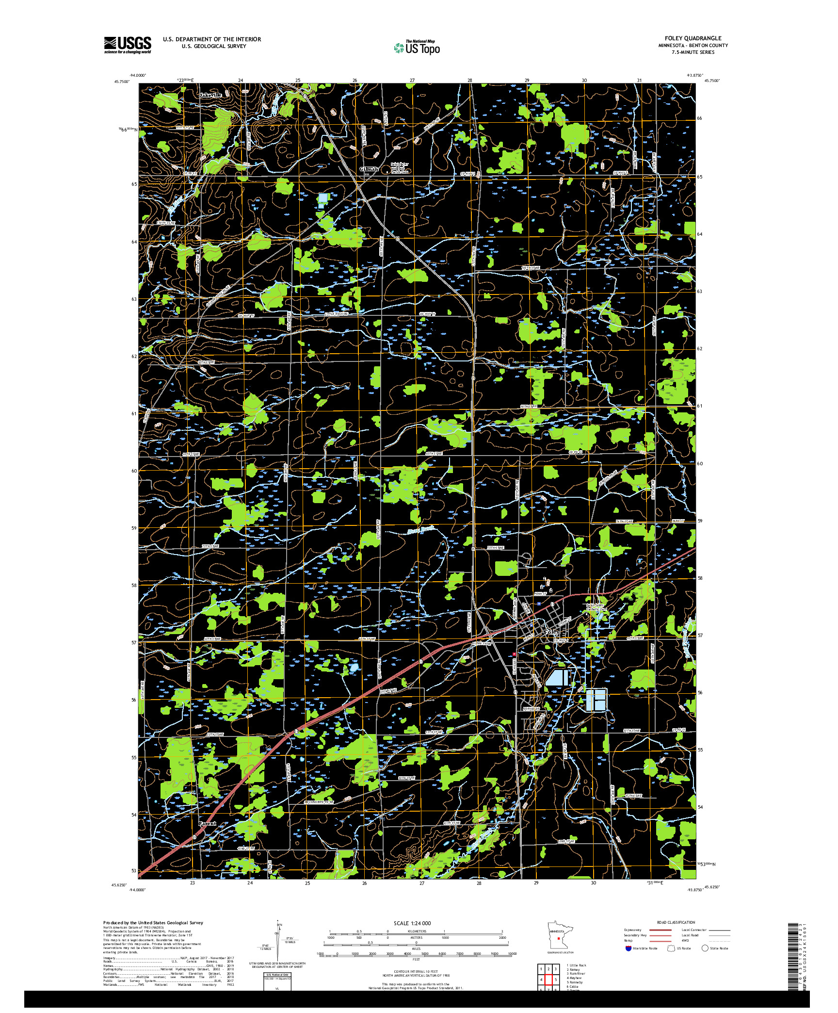 USGS US TOPO 7.5-MINUTE MAP FOR FOLEY, MN 2019