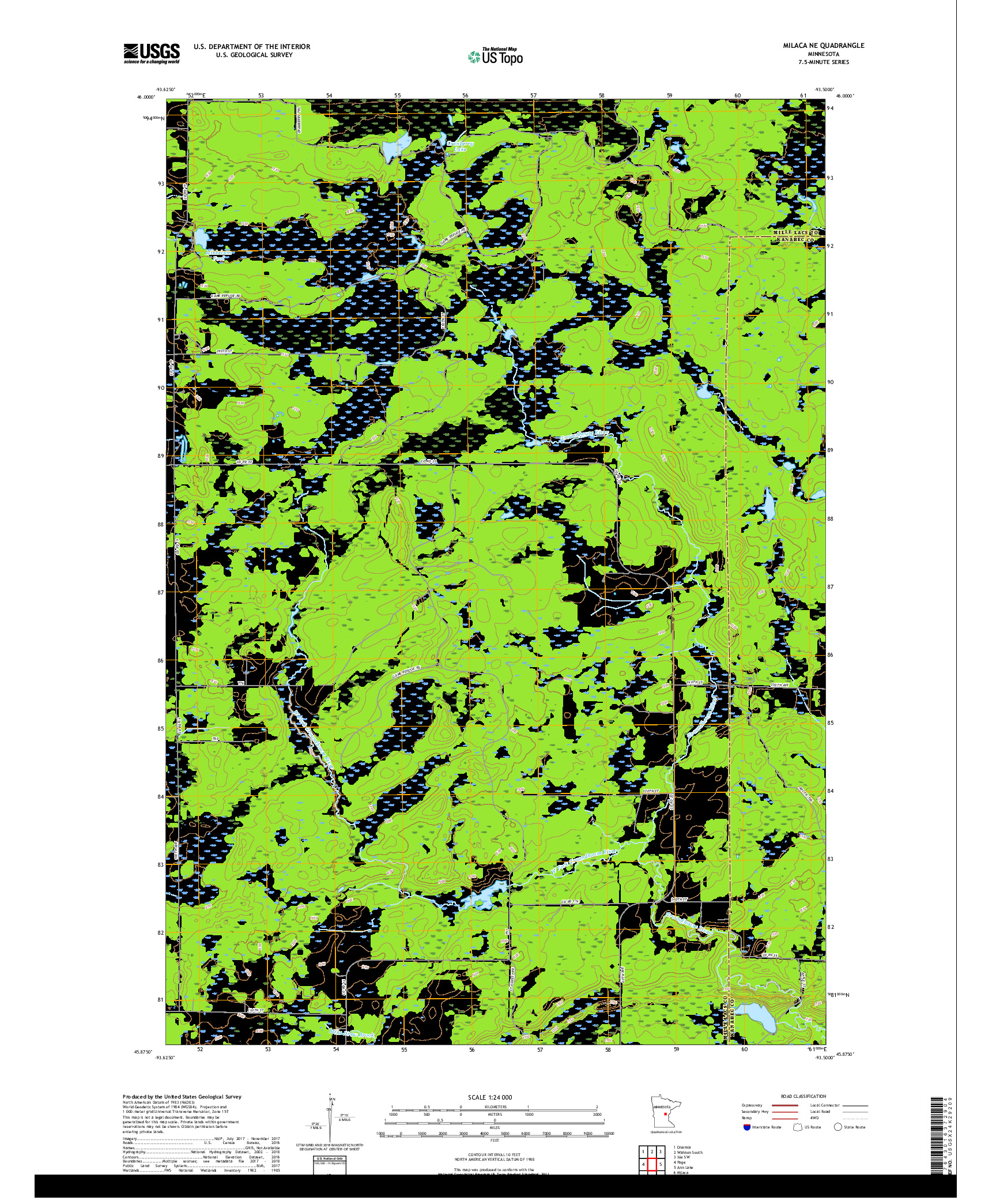 USGS US TOPO 7.5-MINUTE MAP FOR MILACA NE, MN 2019