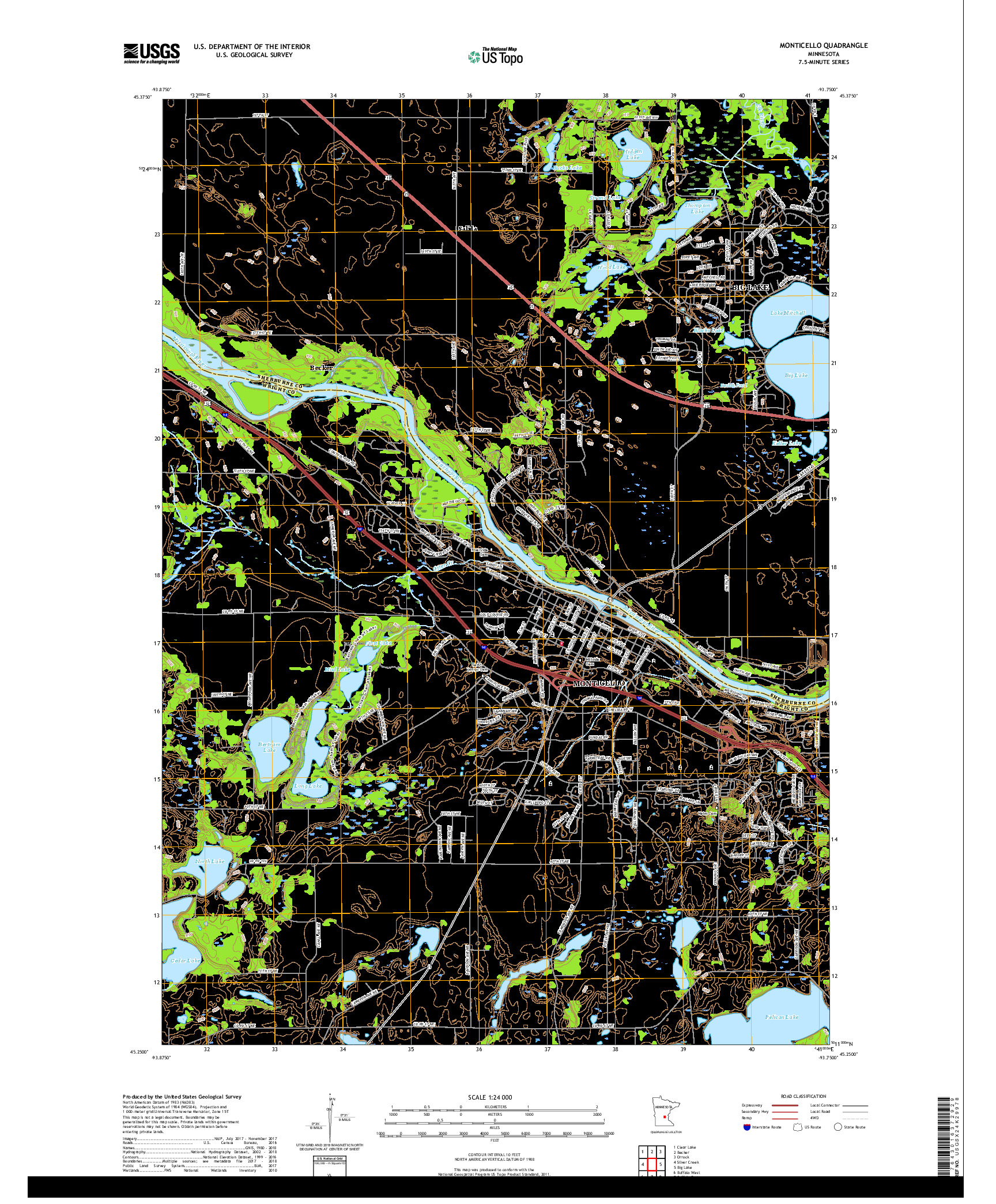 USGS US TOPO 7.5-MINUTE MAP FOR MONTICELLO, MN 2019