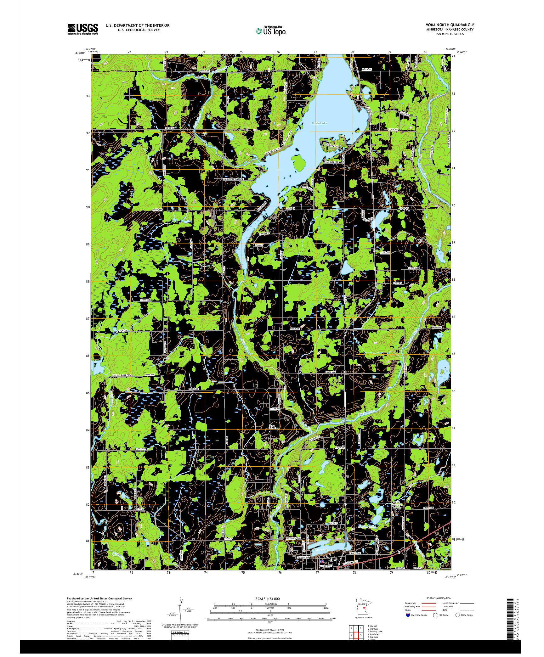 USGS US TOPO 7.5-MINUTE MAP FOR MORA NORTH, MN 2019