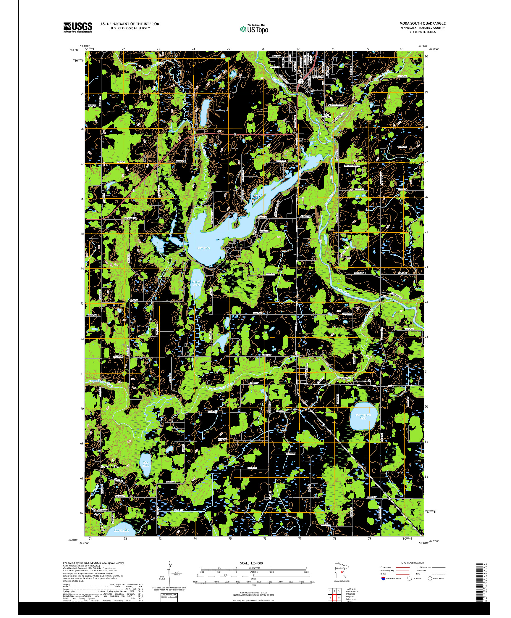 USGS US TOPO 7.5-MINUTE MAP FOR MORA SOUTH, MN 2019