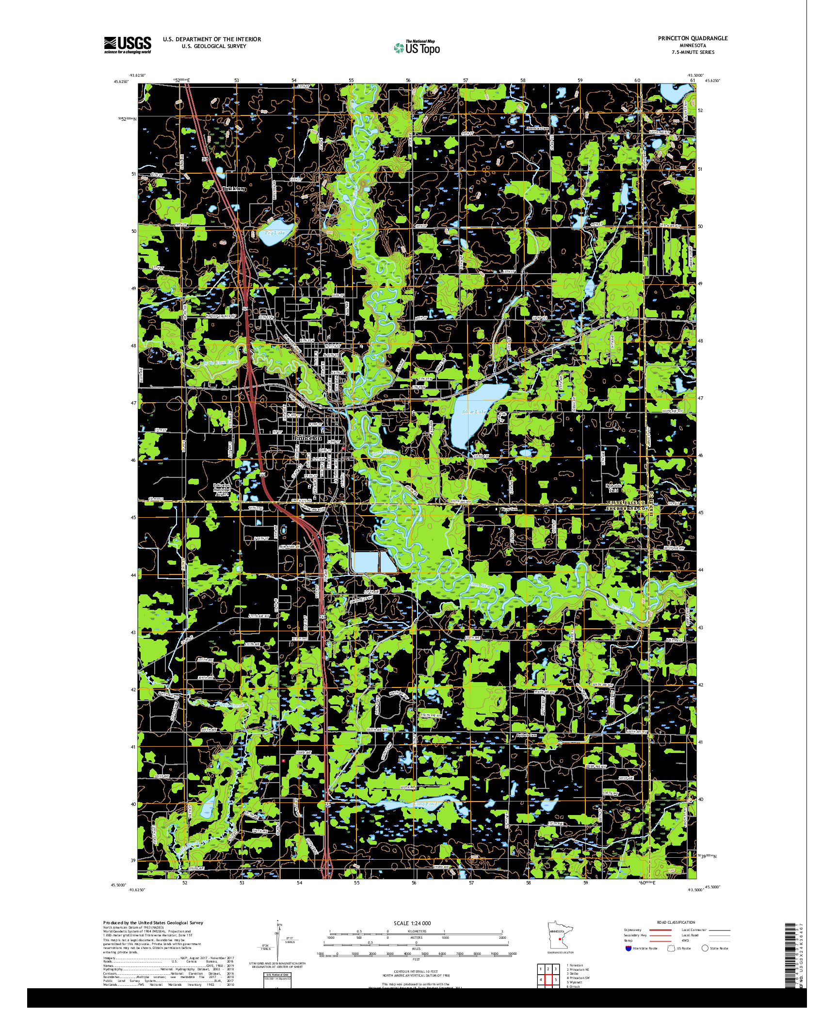 USGS US TOPO 7.5-MINUTE MAP FOR PRINCETON, MN 2019