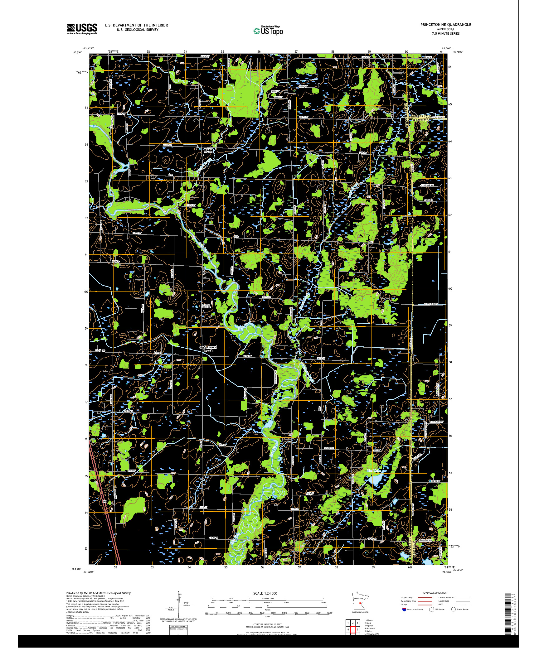 USGS US TOPO 7.5-MINUTE MAP FOR PRINCETON NE, MN 2019