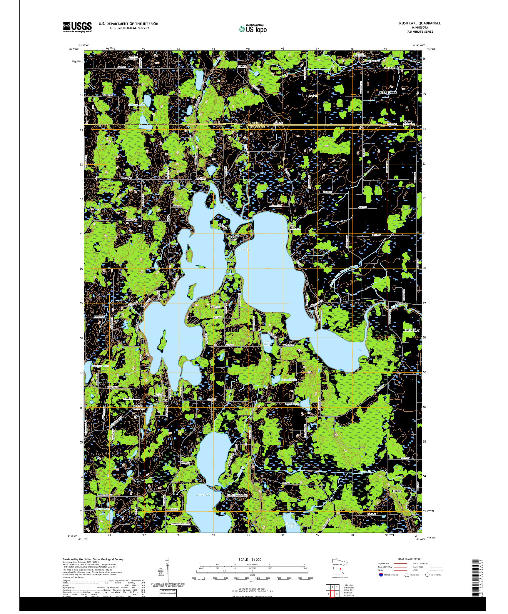 USGS US TOPO 7.5-MINUTE MAP FOR RUSH LAKE, MN 2019