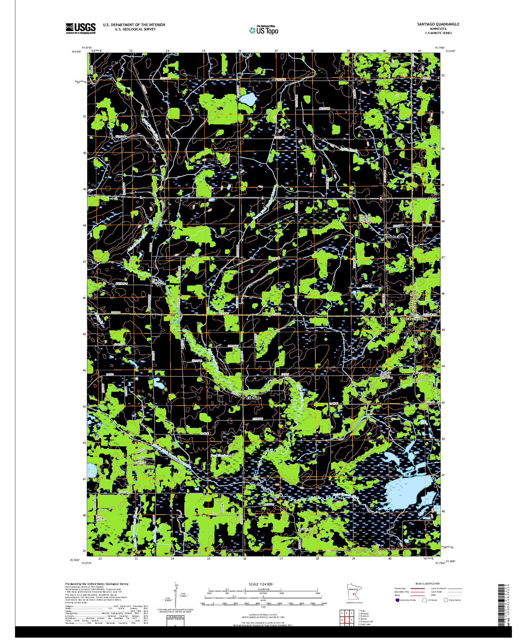 USGS US TOPO 7.5-MINUTE MAP FOR SANTIAGO, MN 2019