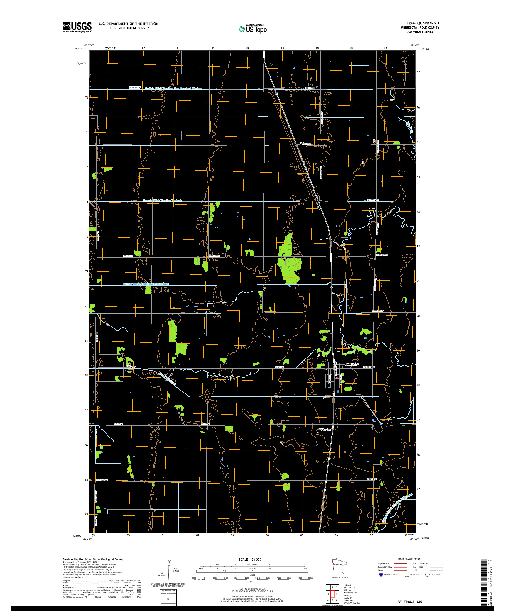 USGS US TOPO 7.5-MINUTE MAP FOR BELTRAMI, MN 2019