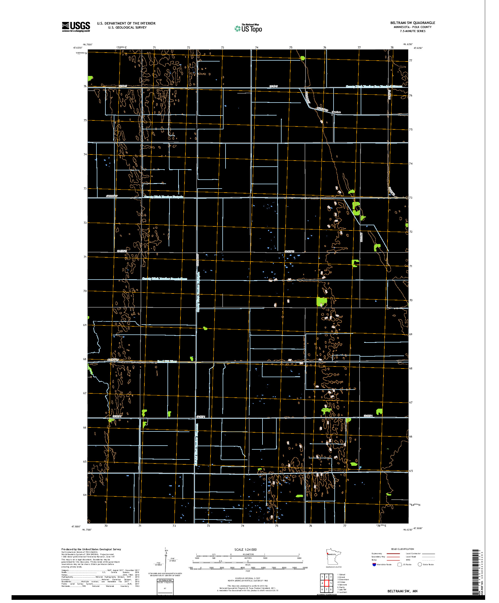 USGS US TOPO 7.5-MINUTE MAP FOR BELTRAMI SW, MN 2019