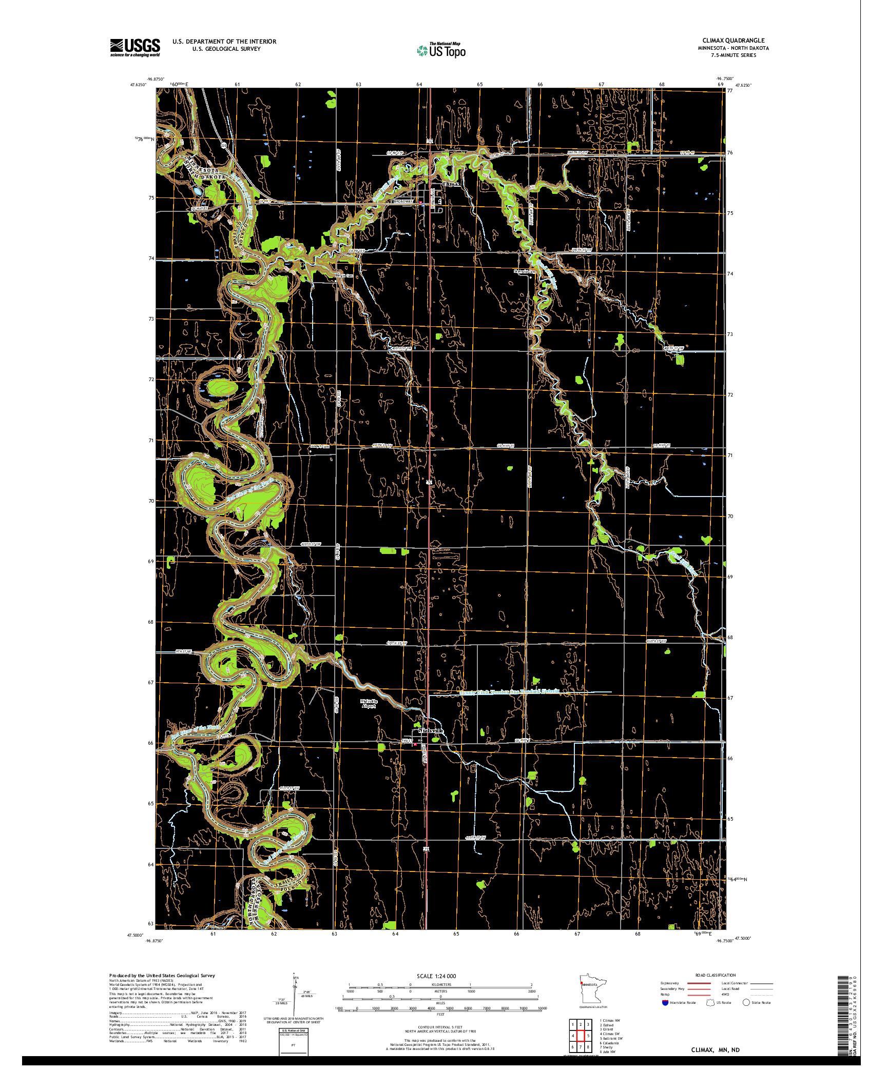 USGS US TOPO 7.5-MINUTE MAP FOR CLIMAX, MN,ND 2019