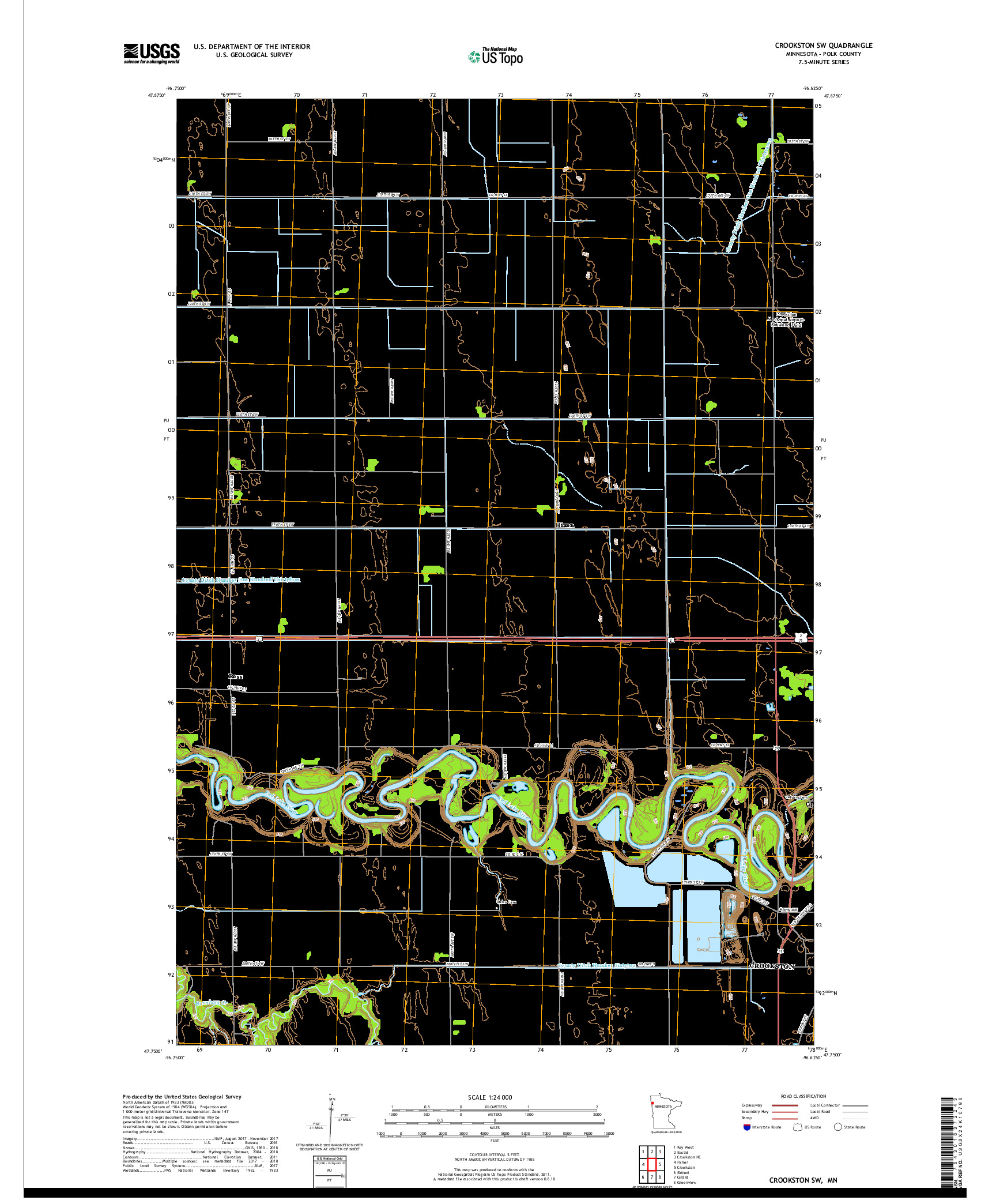 USGS US TOPO 7.5-MINUTE MAP FOR CROOKSTON SW, MN 2019