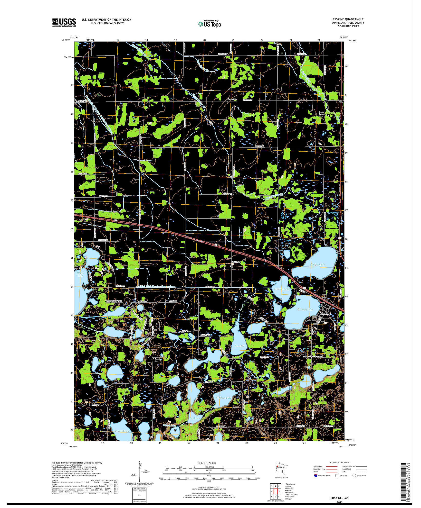 USGS US TOPO 7.5-MINUTE MAP FOR ERSKINE, MN 2019