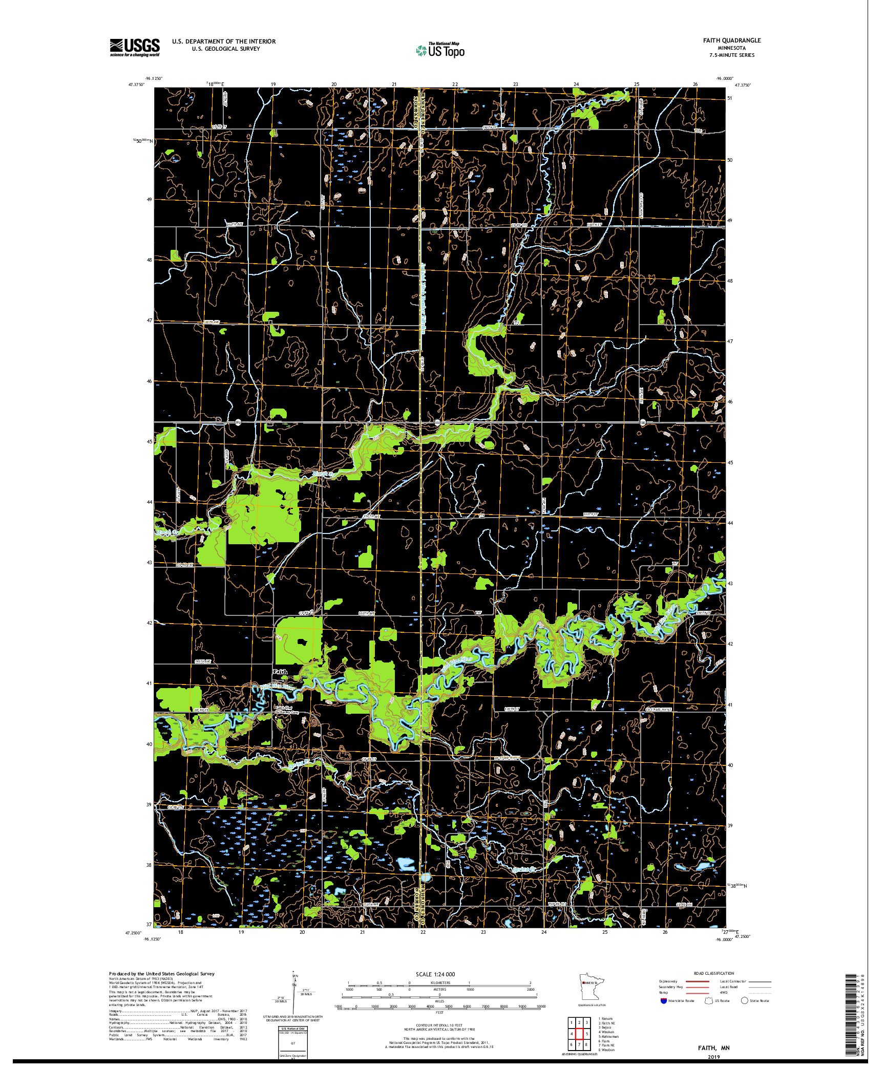 USGS US TOPO 7.5-MINUTE MAP FOR FAITH, MN 2019