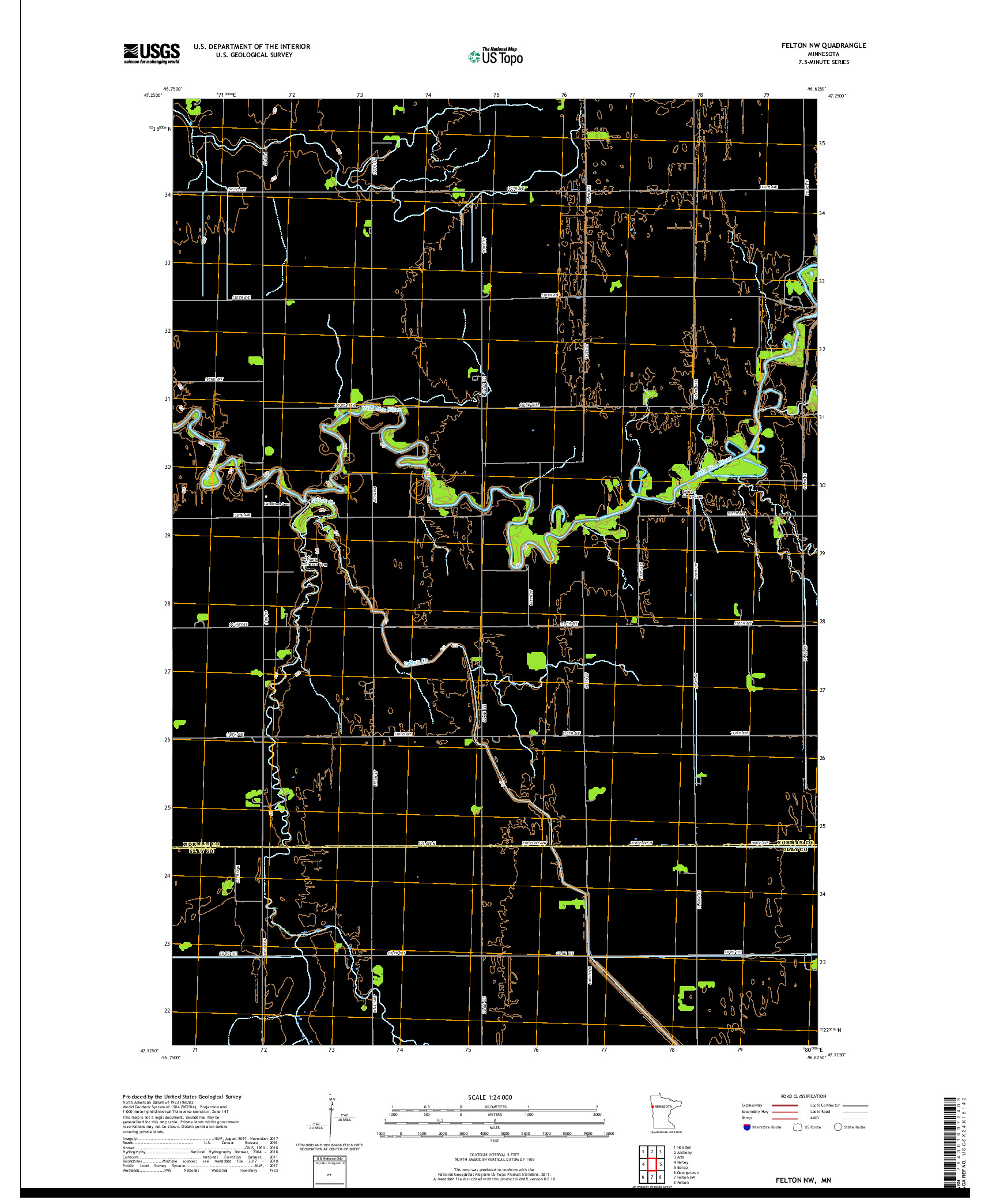 USGS US TOPO 7.5-MINUTE MAP FOR FELTON NW, MN 2019