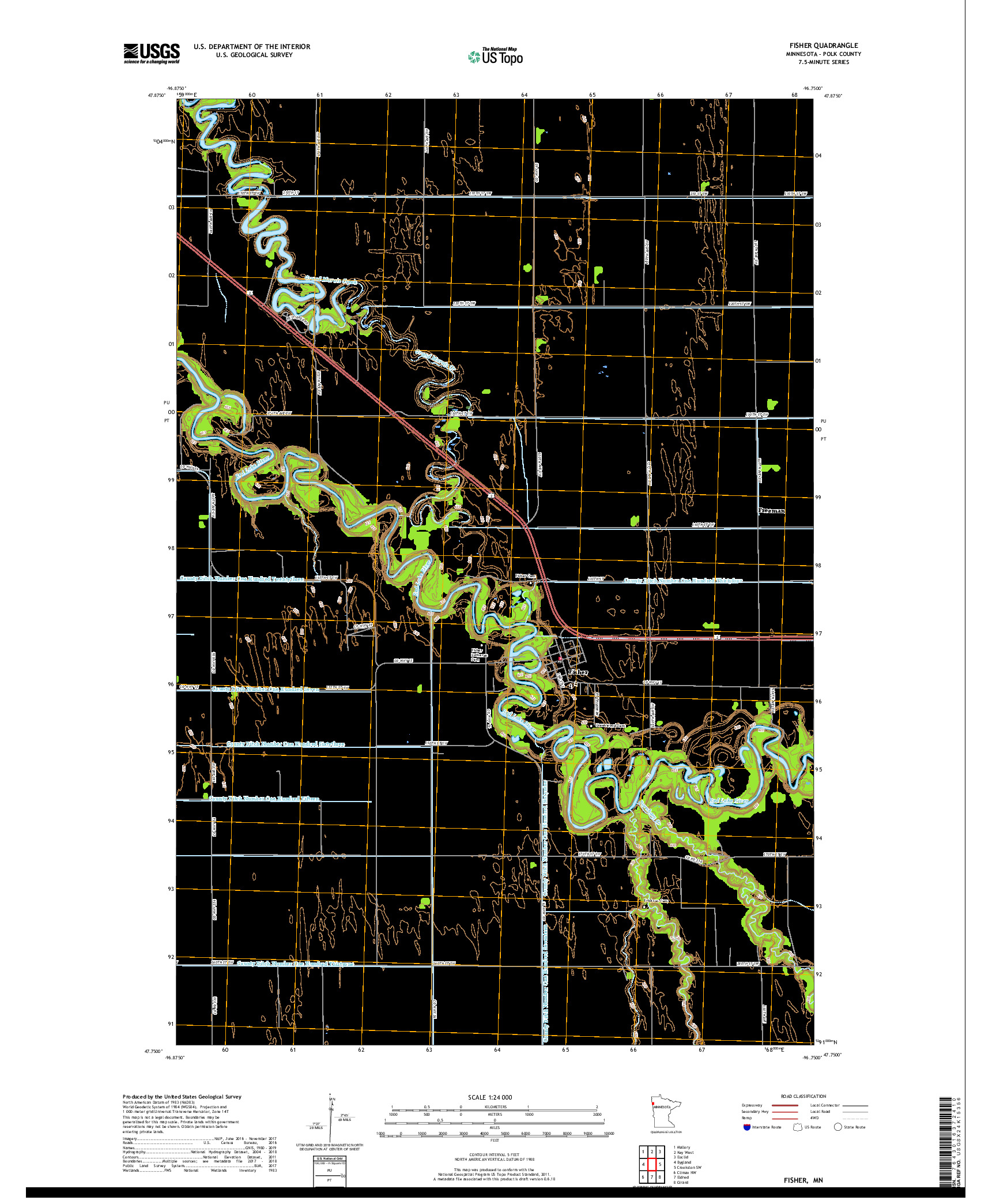 USGS US TOPO 7.5-MINUTE MAP FOR FISHER, MN 2019