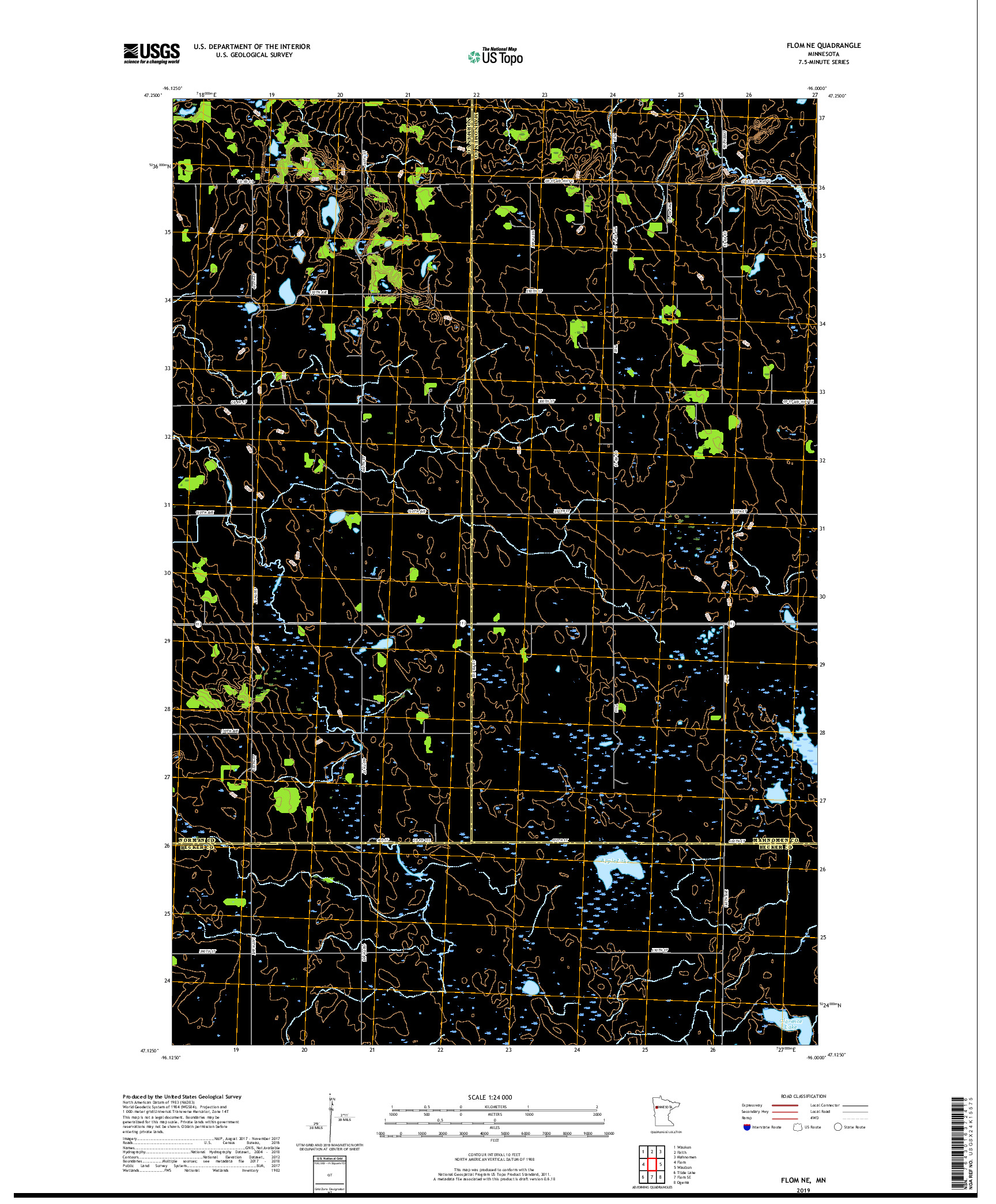USGS US TOPO 7.5-MINUTE MAP FOR FLOM NE, MN 2019