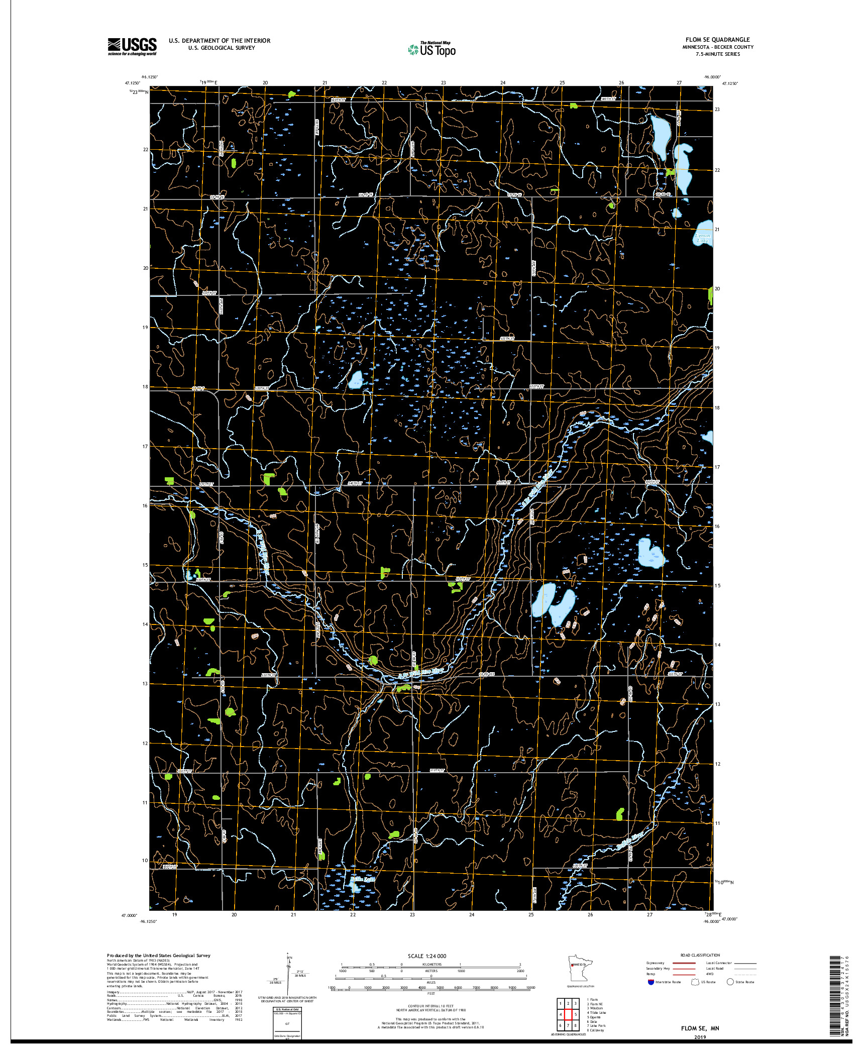 USGS US TOPO 7.5-MINUTE MAP FOR FLOM SE, MN 2019