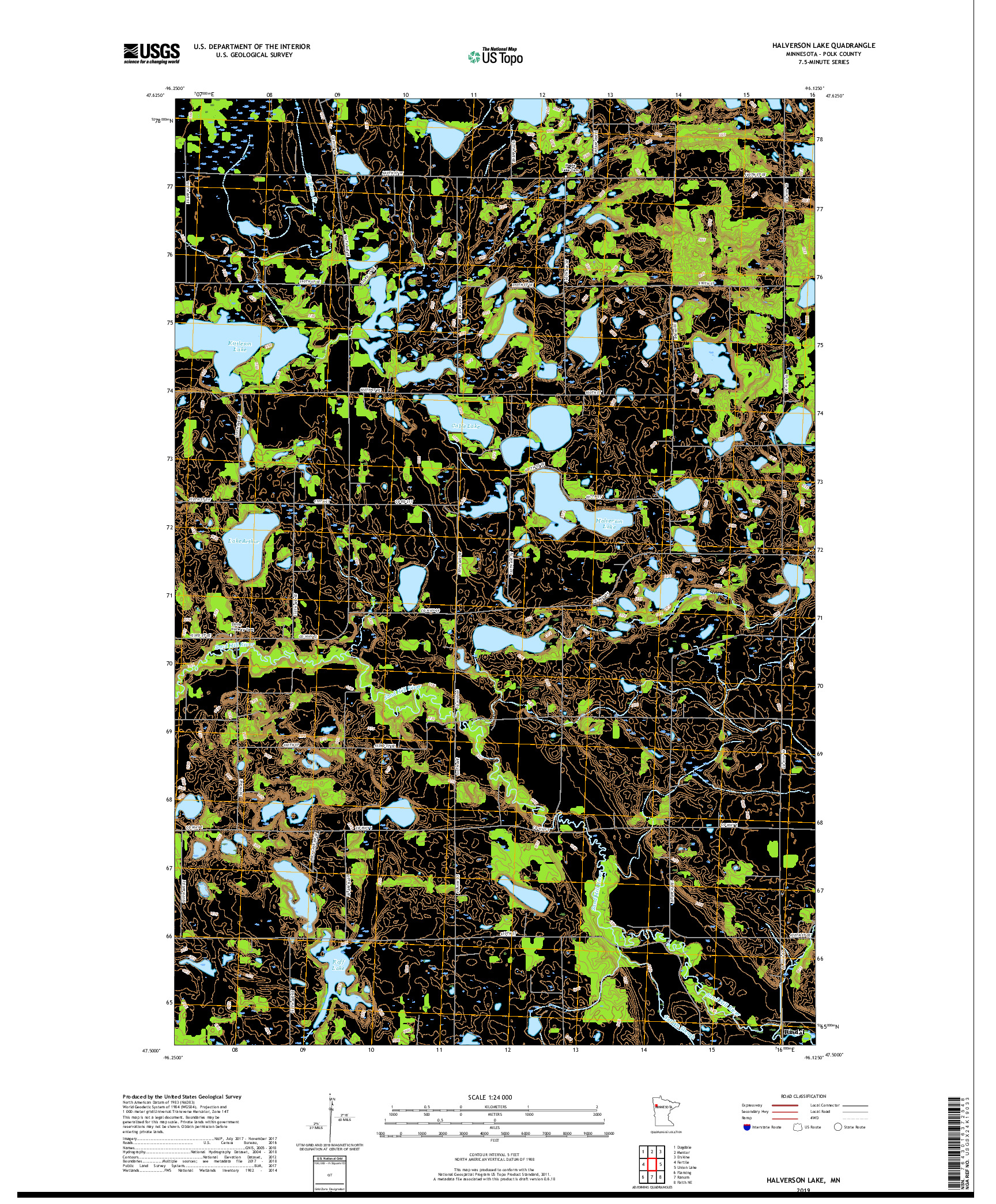 USGS US TOPO 7.5-MINUTE MAP FOR HALVERSON LAKE, MN 2019