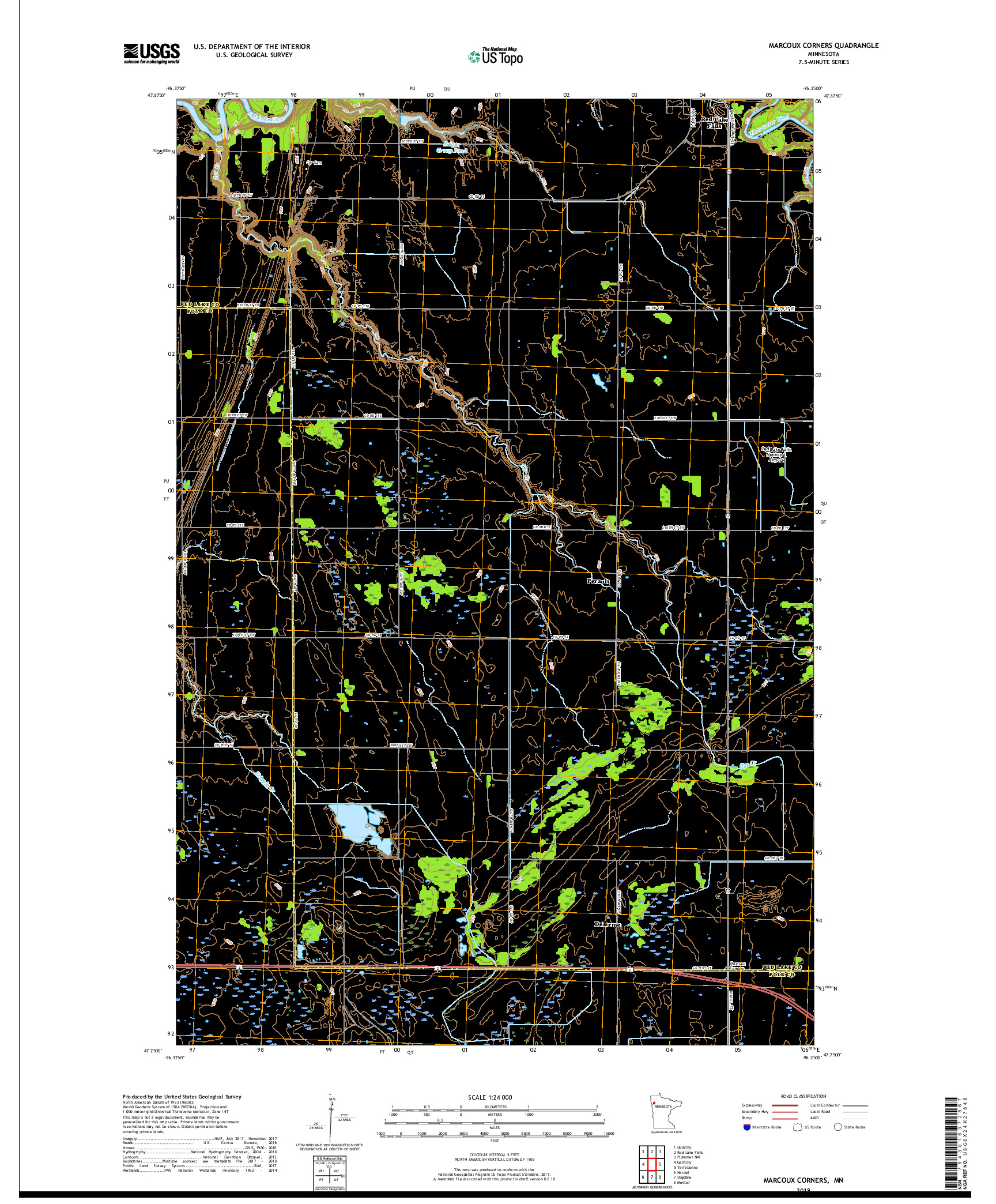 USGS US TOPO 7.5-MINUTE MAP FOR MARCOUX CORNERS, MN 2019