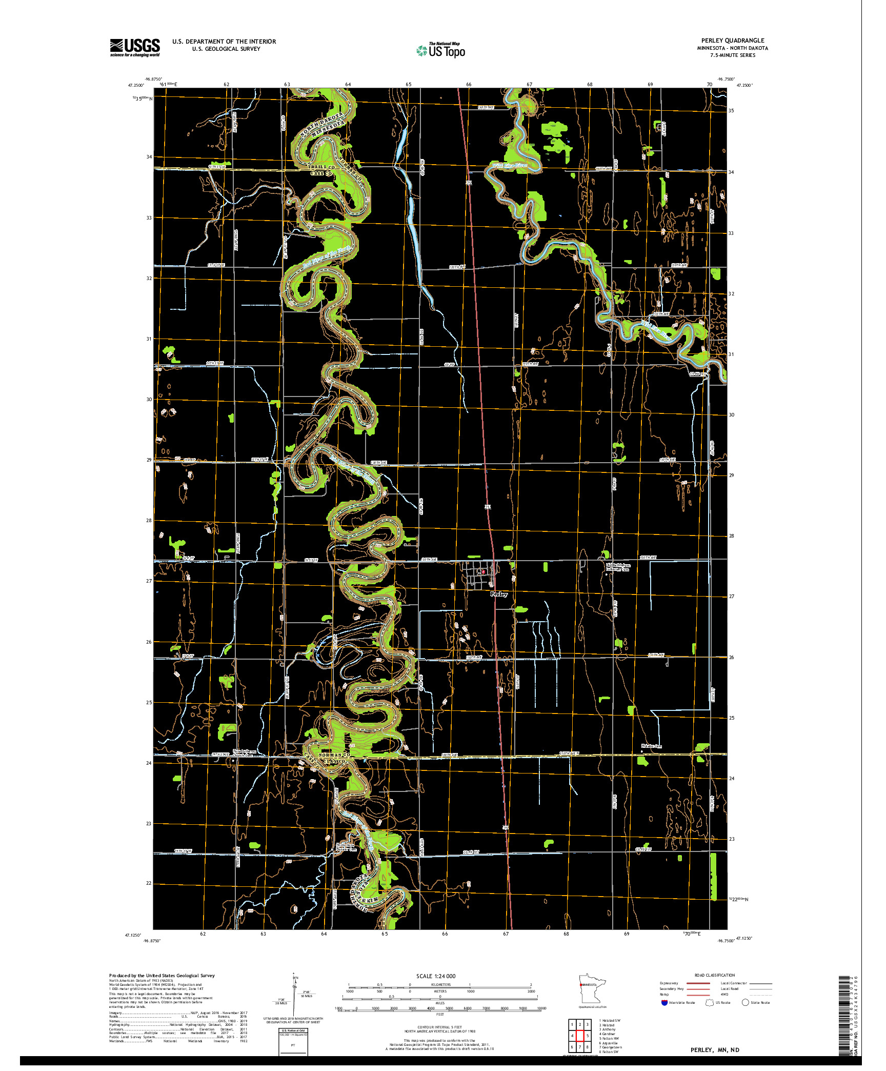 USGS US TOPO 7.5-MINUTE MAP FOR PERLEY, MN,ND 2019