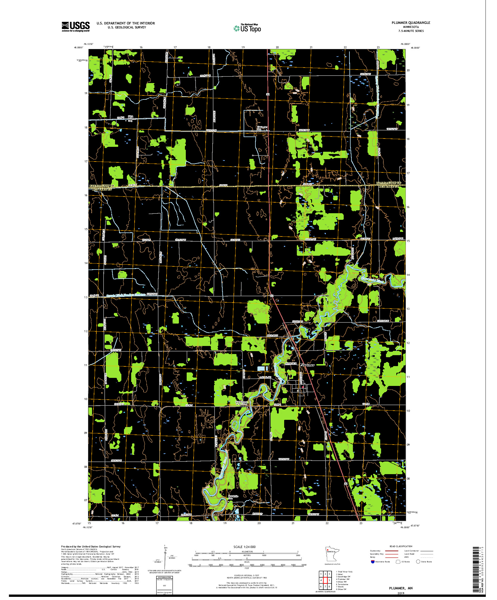 USGS US TOPO 7.5-MINUTE MAP FOR PLUMMER, MN 2019