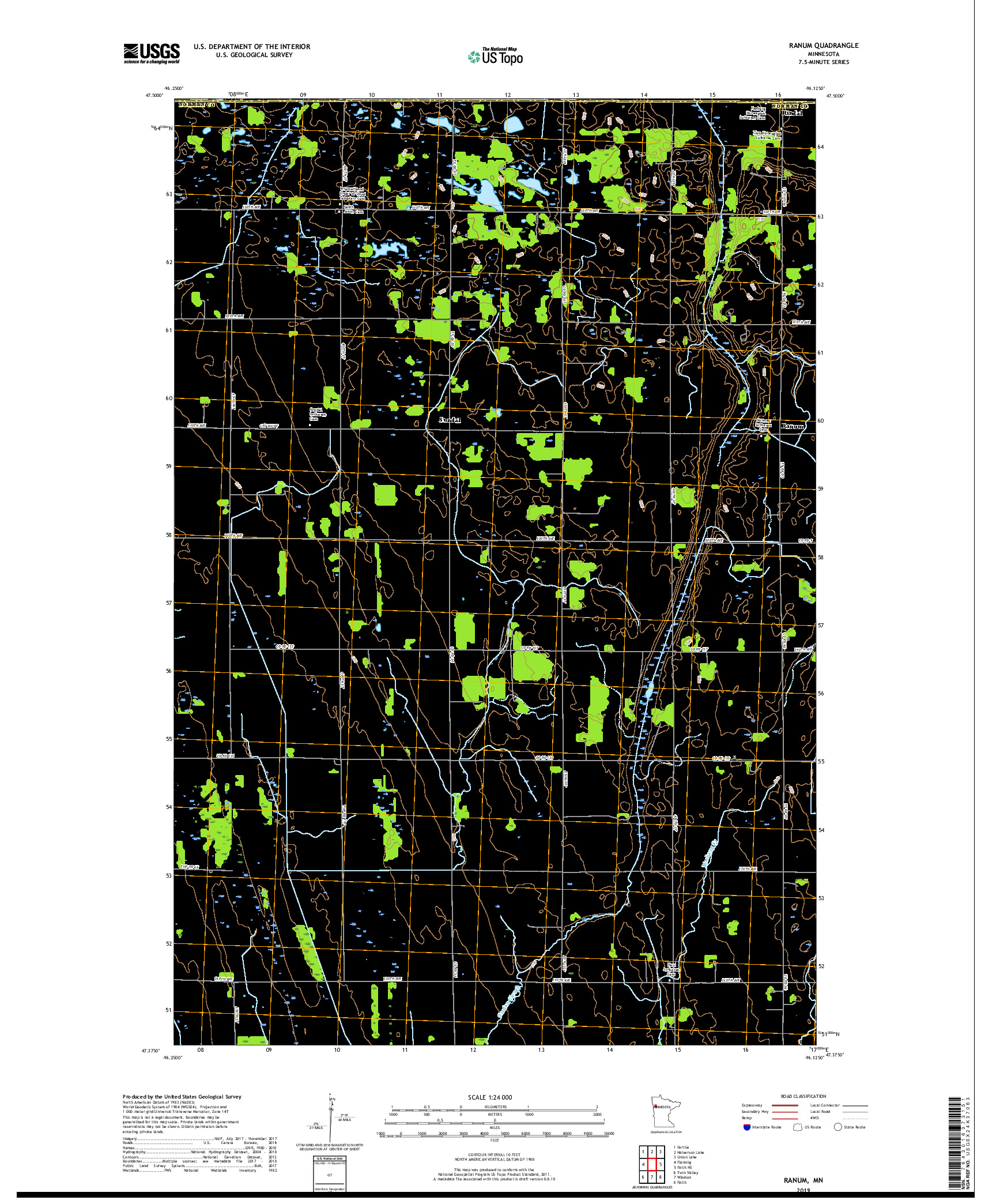 USGS US TOPO 7.5-MINUTE MAP FOR RANUM, MN 2019