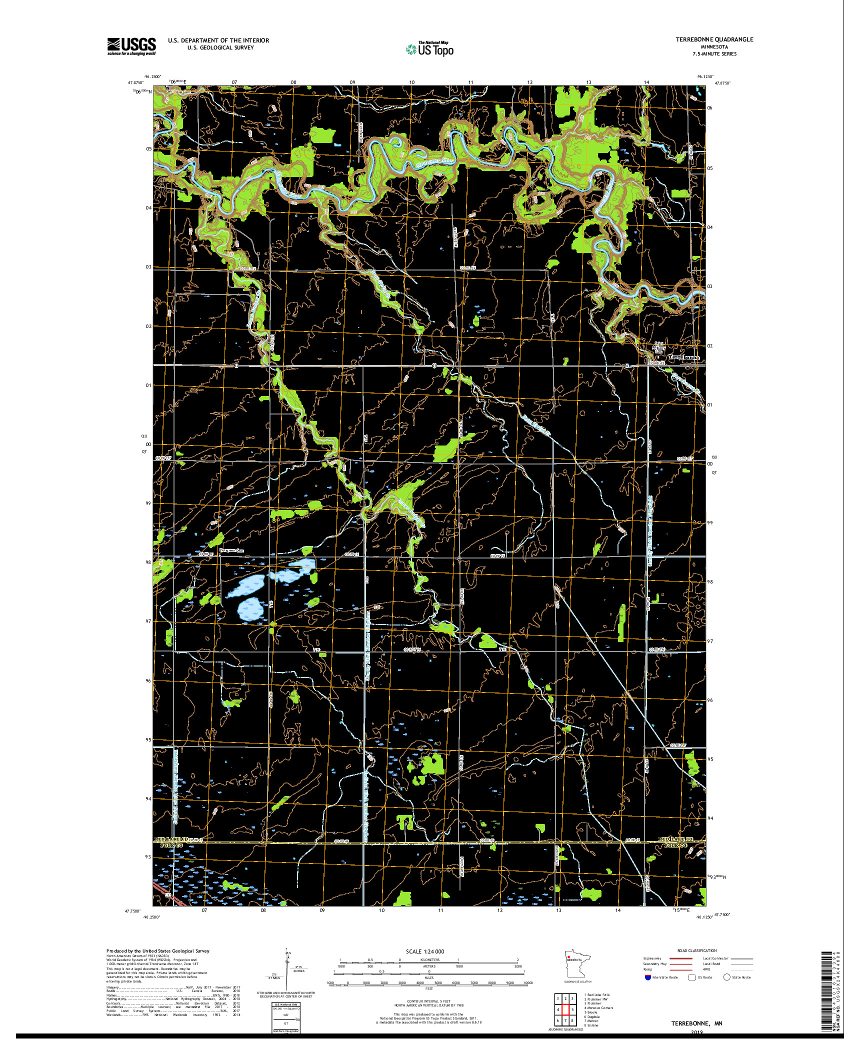 USGS US TOPO 7.5-MINUTE MAP FOR TERREBONNE, MN 2019