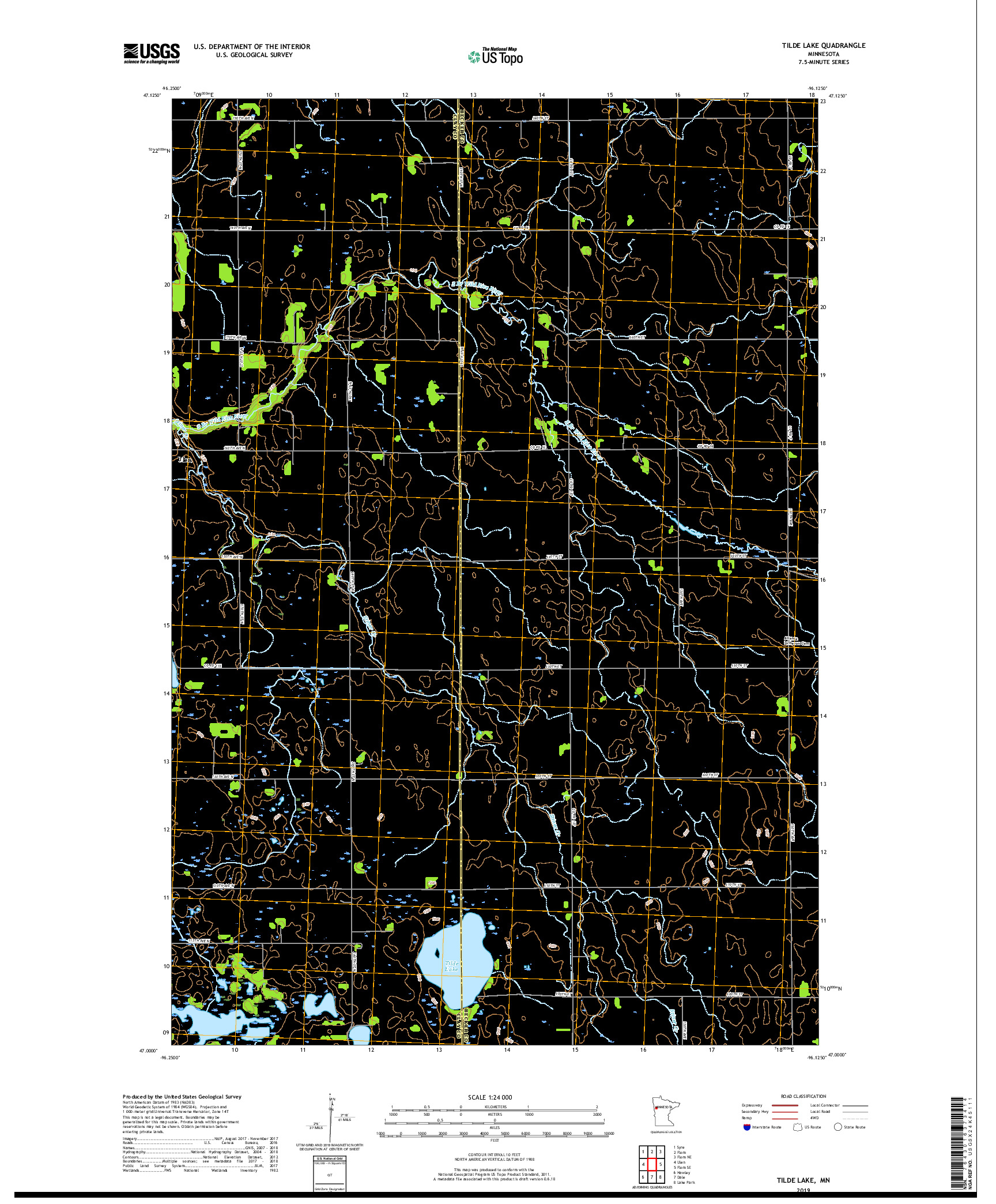 USGS US TOPO 7.5-MINUTE MAP FOR TILDE LAKE, MN 2019