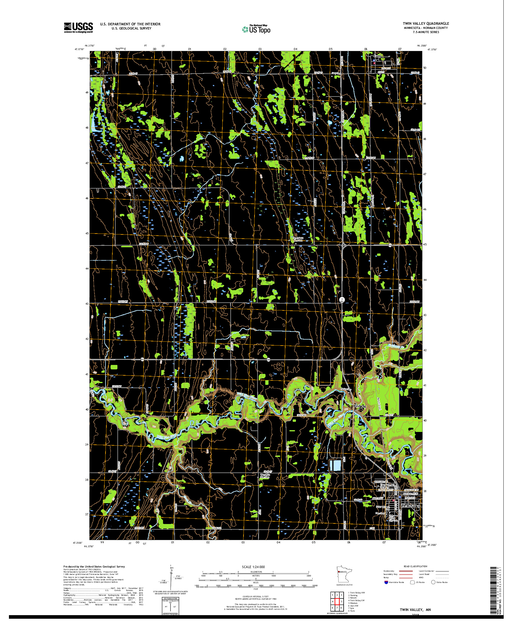 USGS US TOPO 7.5-MINUTE MAP FOR TWIN VALLEY, MN 2019