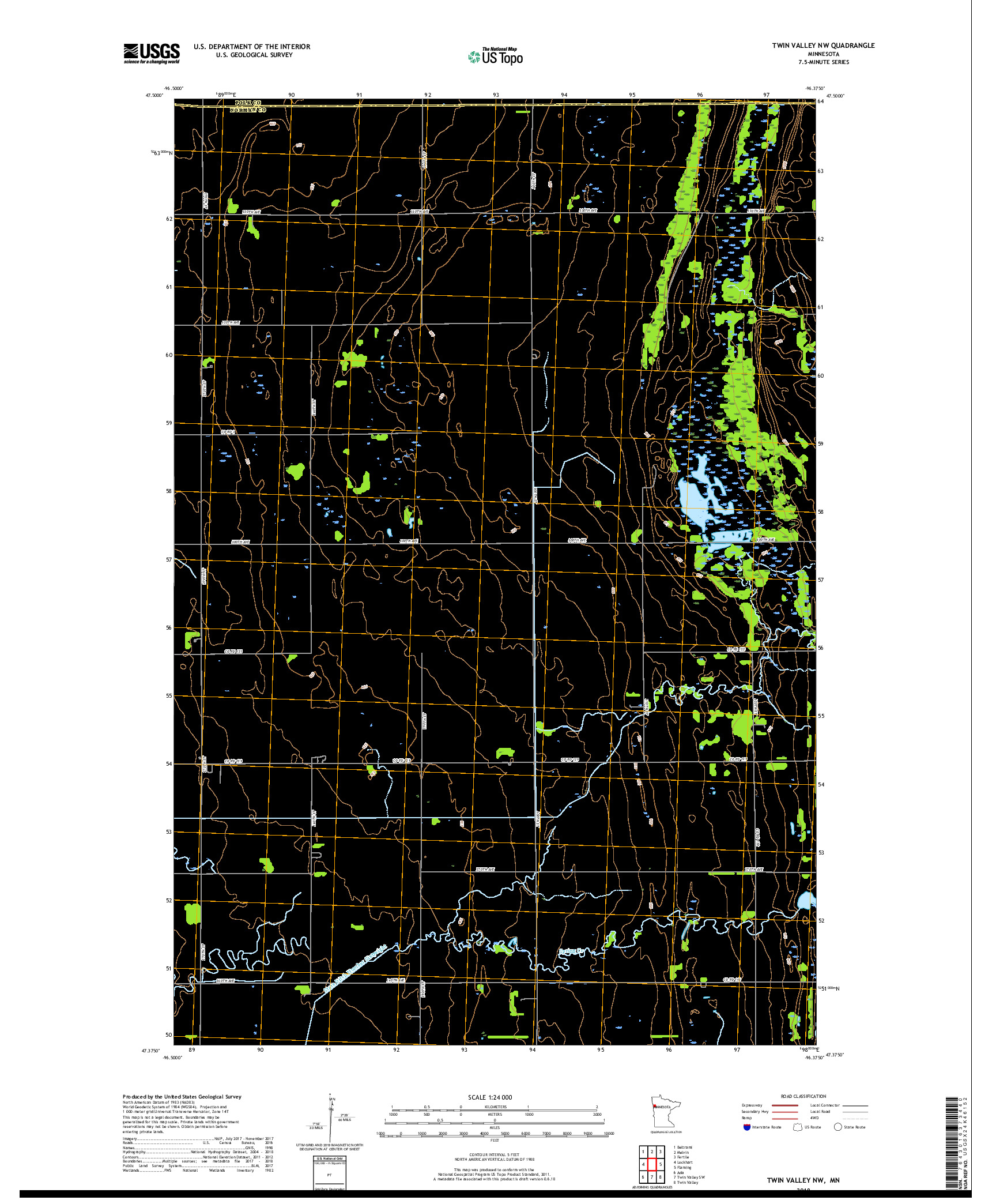 USGS US TOPO 7.5-MINUTE MAP FOR TWIN VALLEY NW, MN 2019