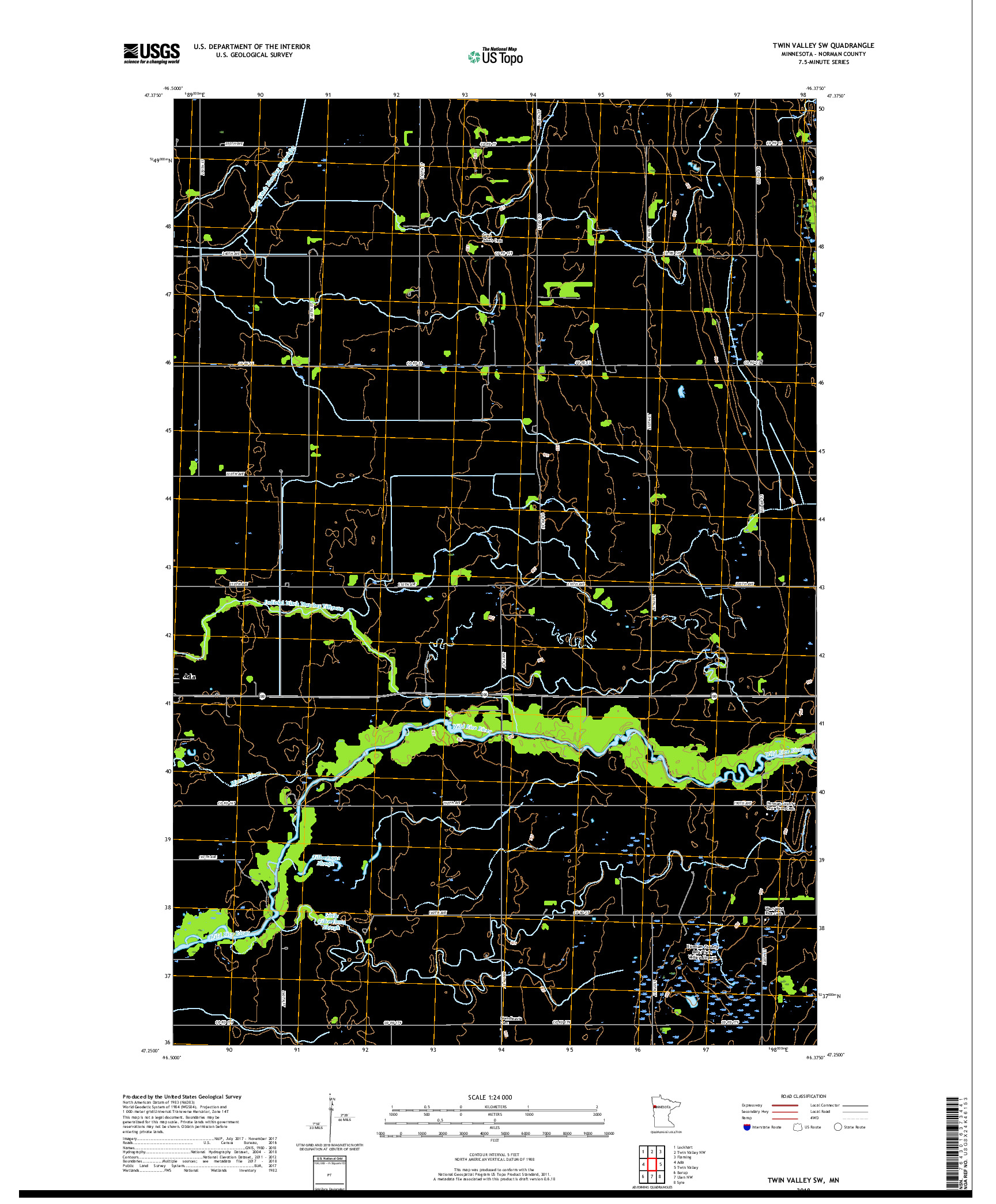 USGS US TOPO 7.5-MINUTE MAP FOR TWIN VALLEY SW, MN 2019