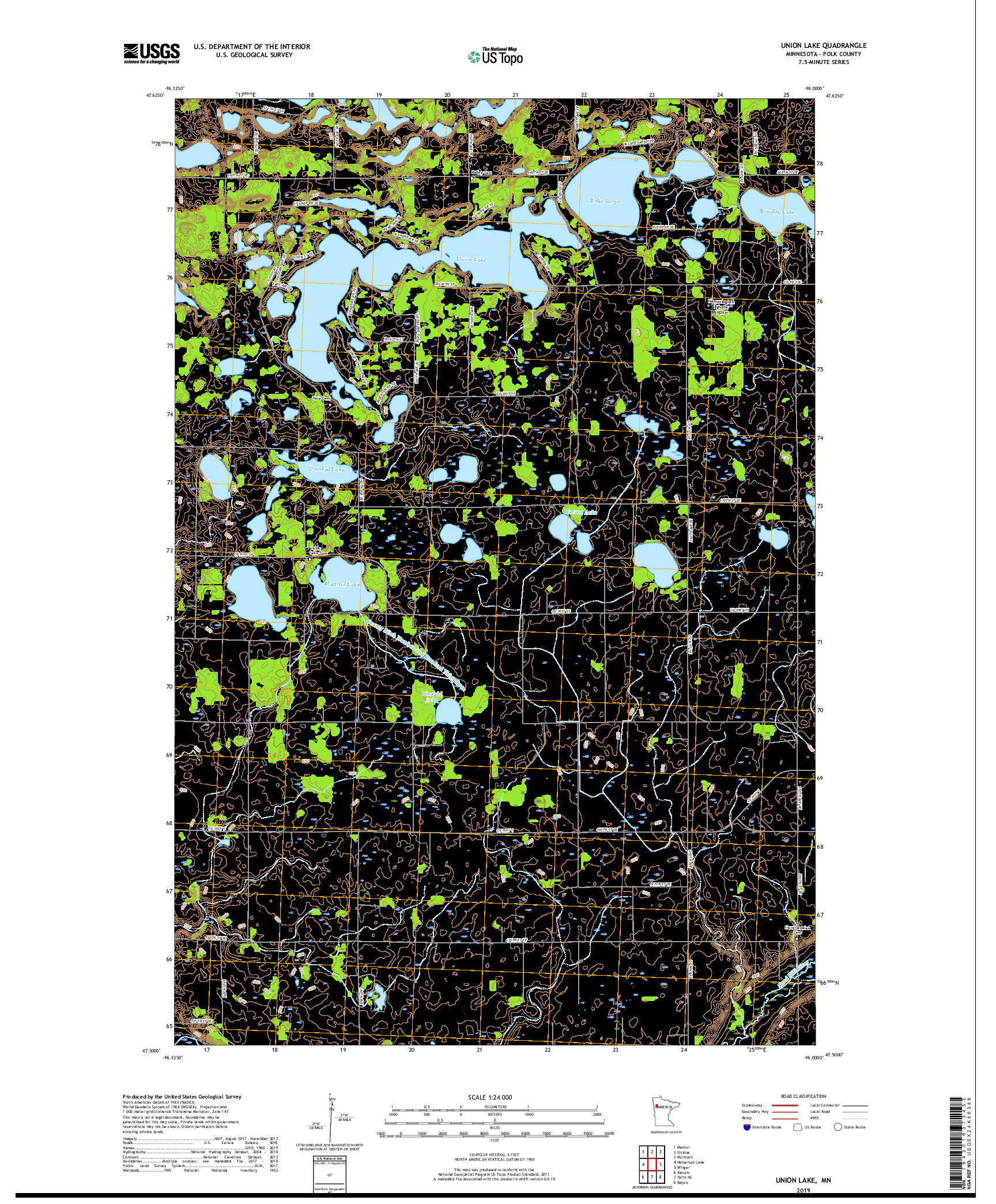 USGS US TOPO 7.5-MINUTE MAP FOR UNION LAKE, MN 2019