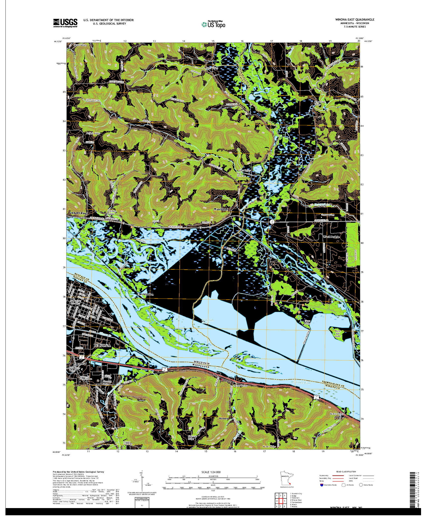 USGS US TOPO 7.5-MINUTE MAP FOR WINONA EAST, MN,WI 2019