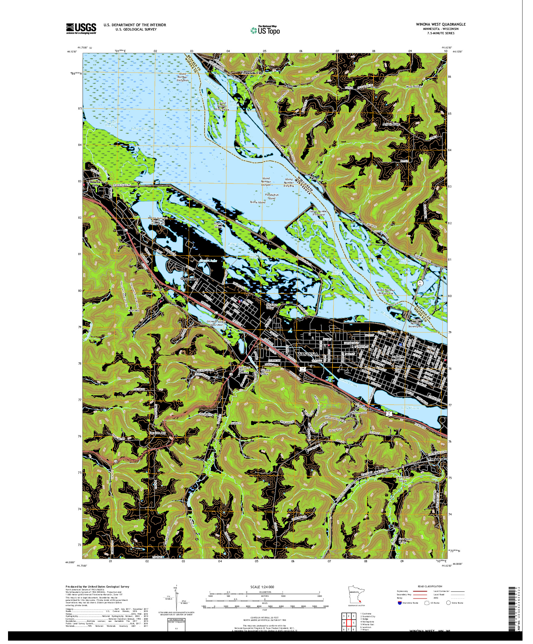 USGS US TOPO 7.5-MINUTE MAP FOR WINONA WEST, MN,WI 2019