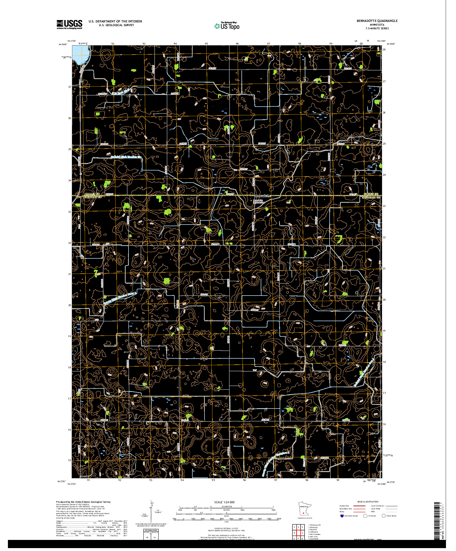 USGS US TOPO 7.5-MINUTE MAP FOR BERNADOTTE, MN 2019