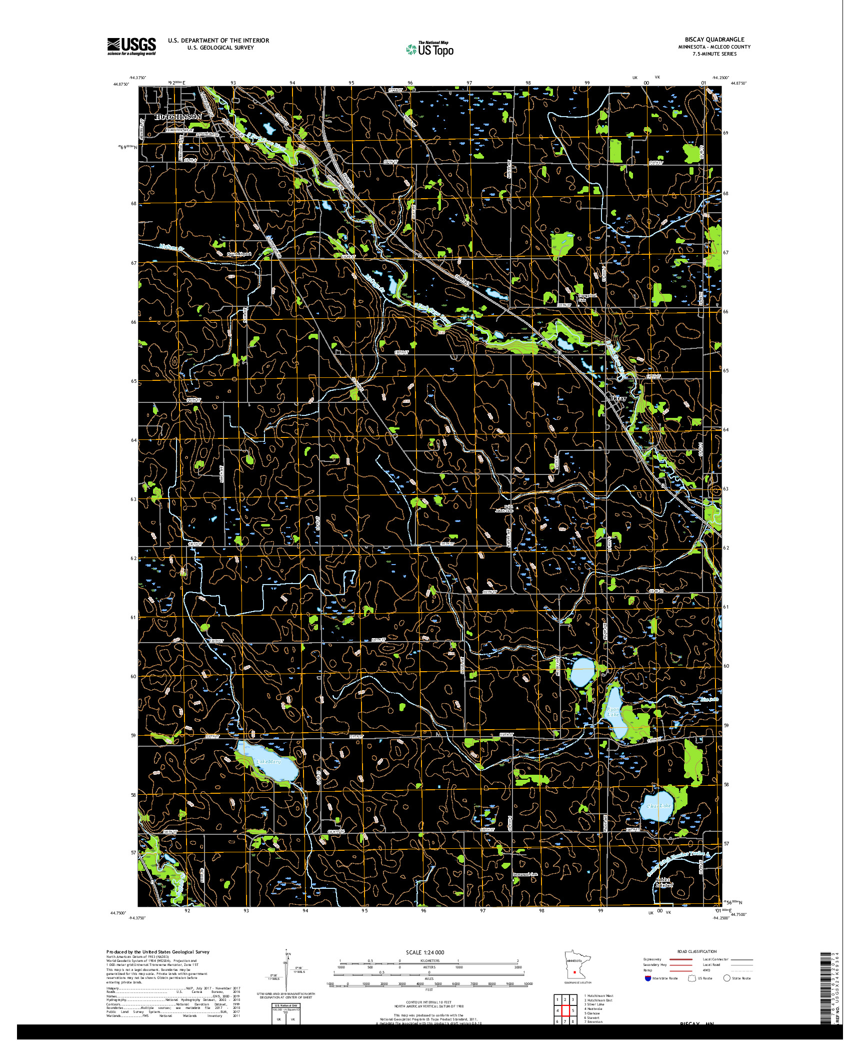 USGS US TOPO 7.5-MINUTE MAP FOR BISCAY, MN 2019