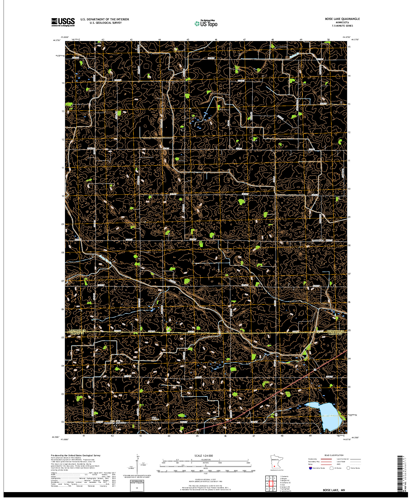 USGS US TOPO 7.5-MINUTE MAP FOR BOISE LAKE, MN 2019