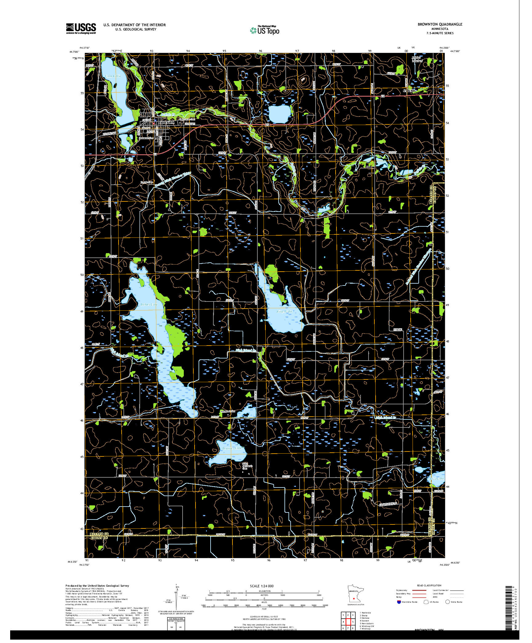 USGS US TOPO 7.5-MINUTE MAP FOR BROWNTON, MN 2019