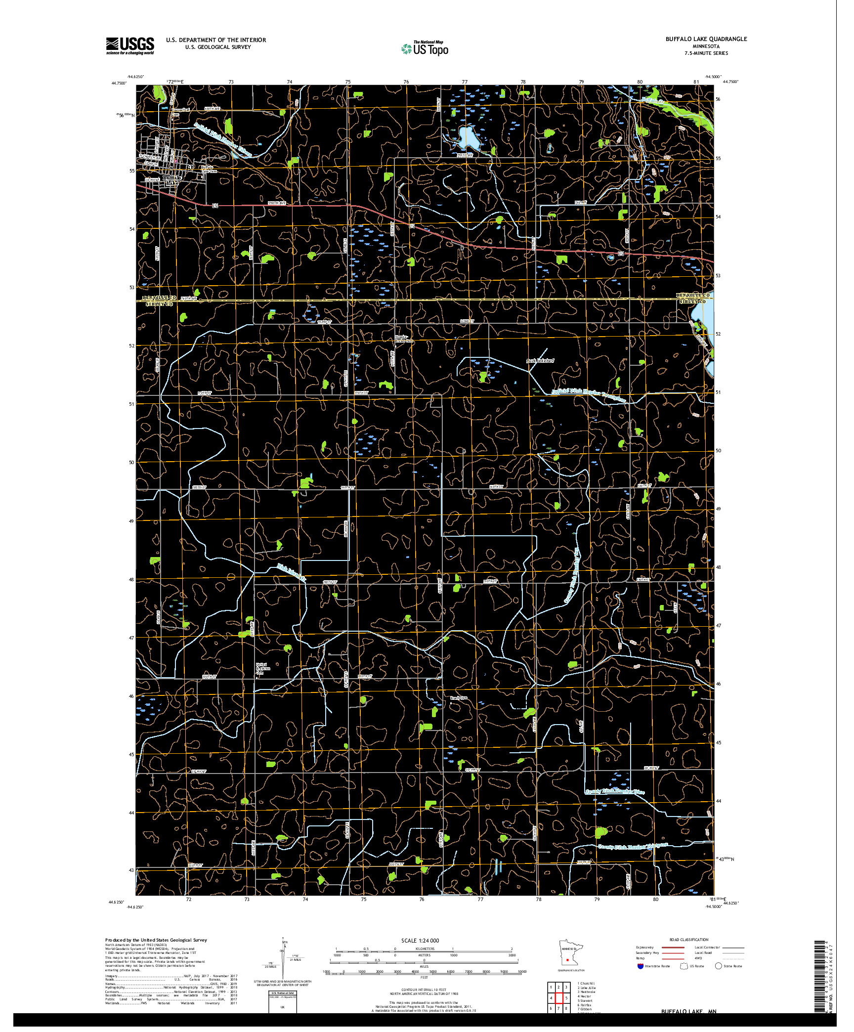 USGS US TOPO 7.5-MINUTE MAP FOR BUFFALO LAKE, MN 2019