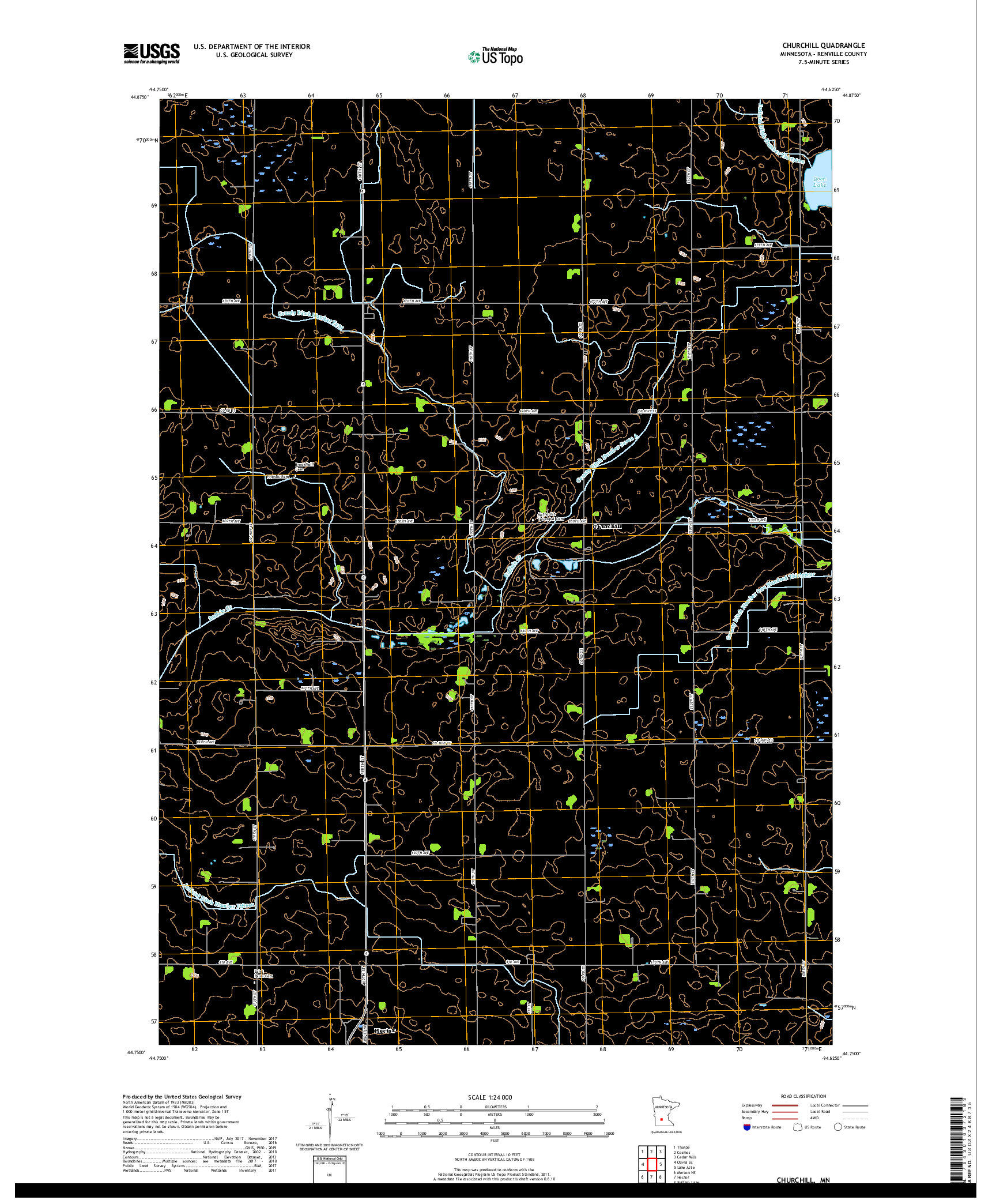 USGS US TOPO 7.5-MINUTE MAP FOR CHURCHILL, MN 2019