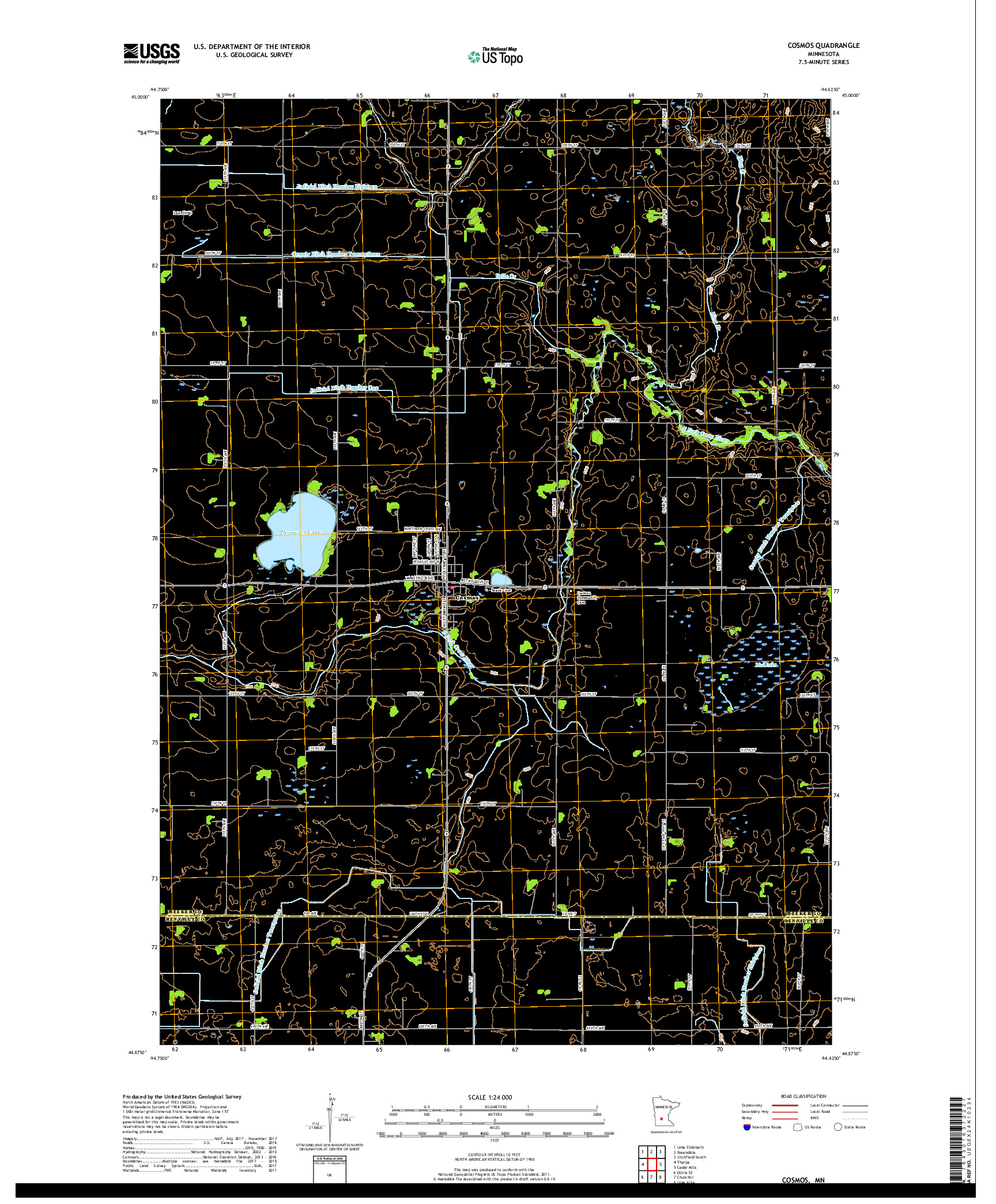 USGS US TOPO 7.5-MINUTE MAP FOR COSMOS, MN 2019